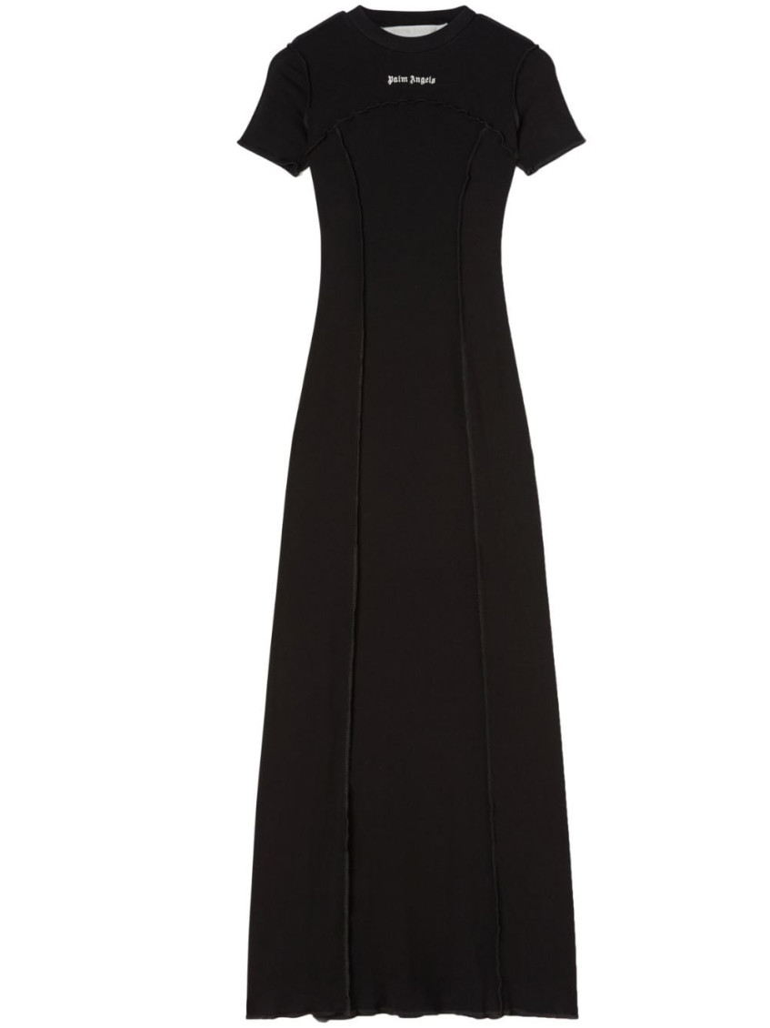 Logo-embroidered knitted maxi dress - Black