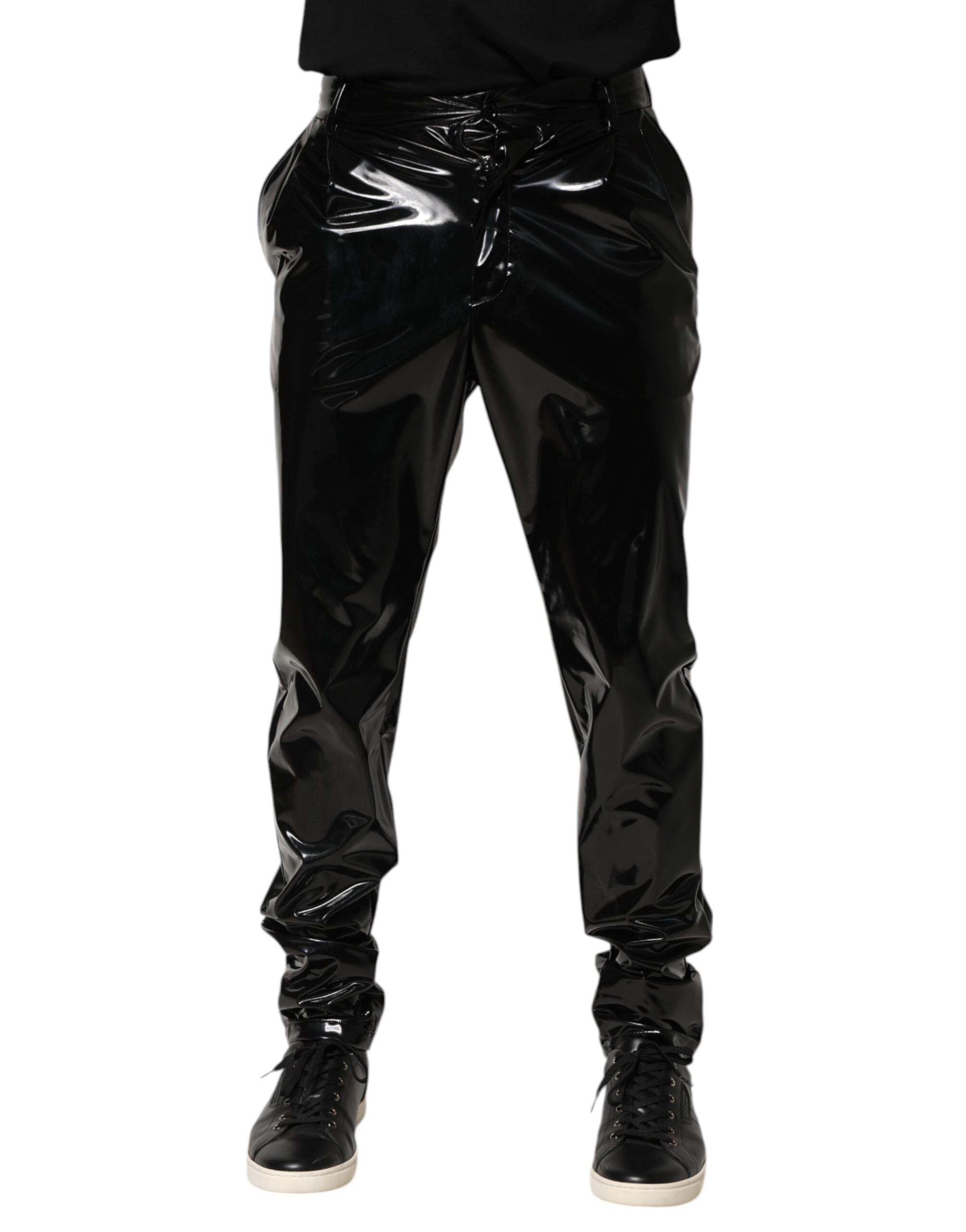 Glossy Polyester Trousers — Black