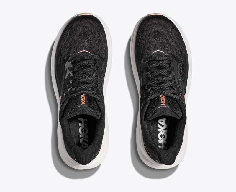 HOKA Women's Clifton 10 Shoes in Black/Rose Gold