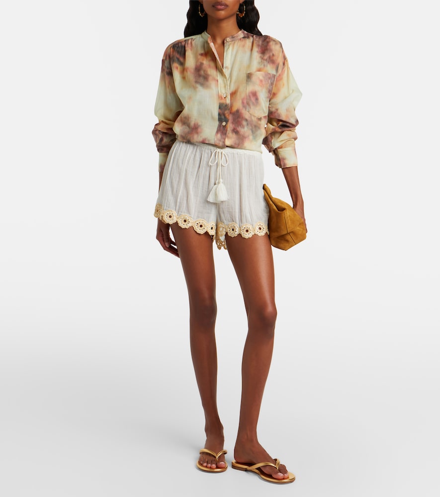 Liya crochet-trimmed cotton shorts