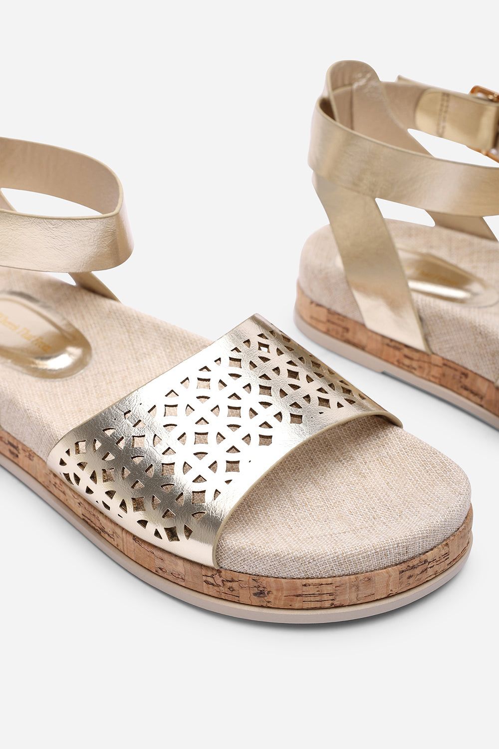 Where's That From Women's 'Brissa' Cut Out Strap Sandals with Buckle Ankle Closure in Metallic Gold