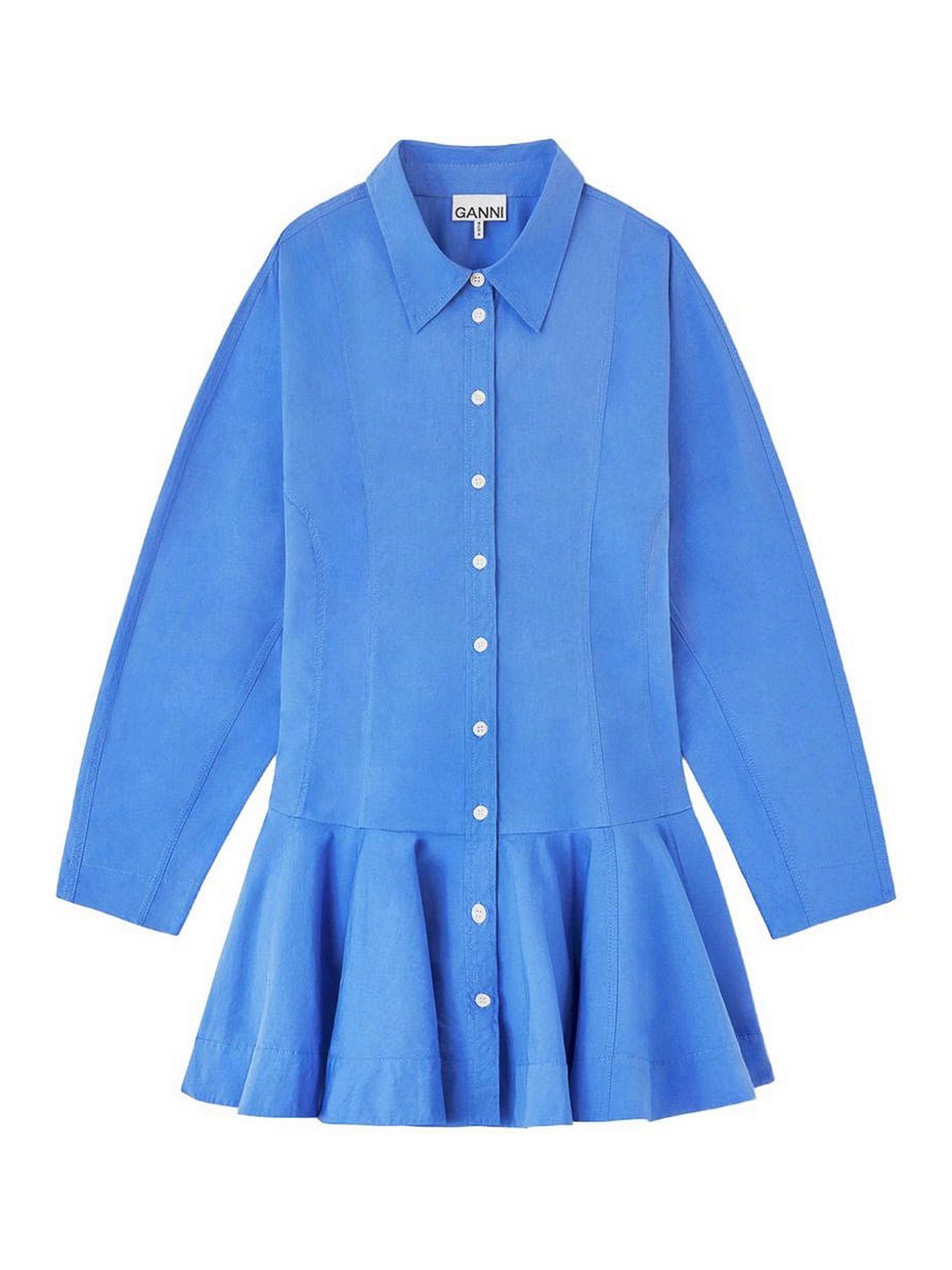 Ganni - stretch poplin mini shirt dress flared he