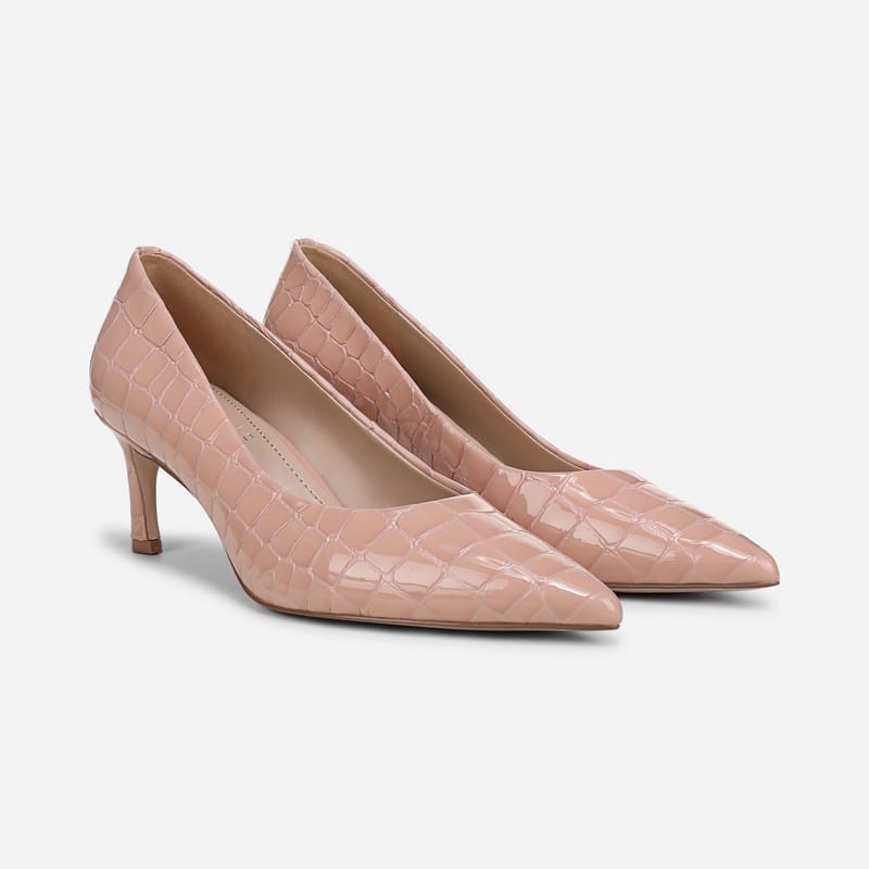 Francis Pump Shoes, Light Pink Croco Print Leather