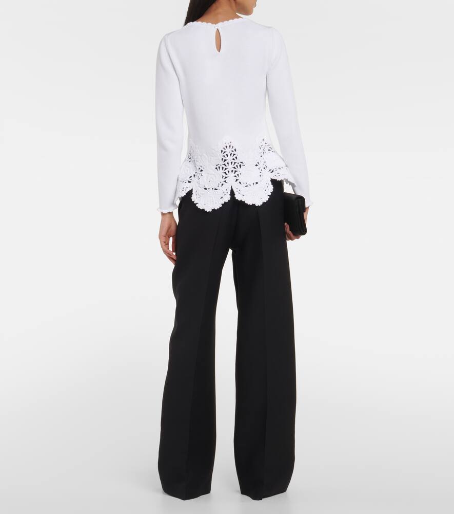 Lace-trimmed cotton sweater