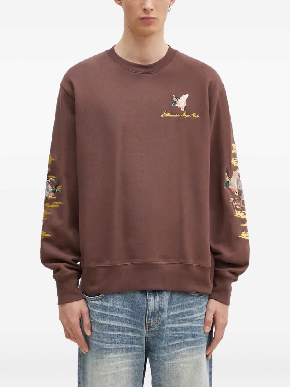 Duck-embroidered crew-neck sweatshirt - Brown