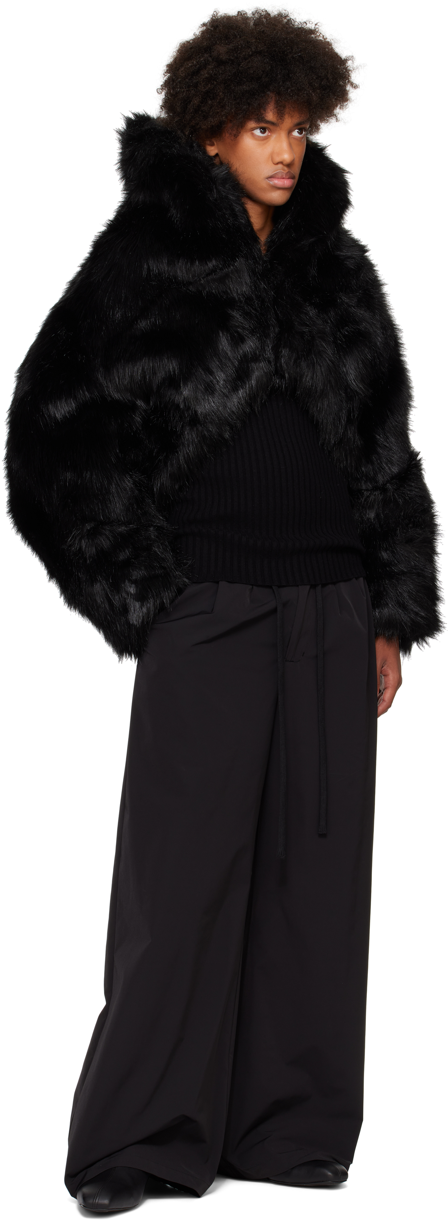 Entire Studios Black Vicinity Crop Faux-Fur Jacket