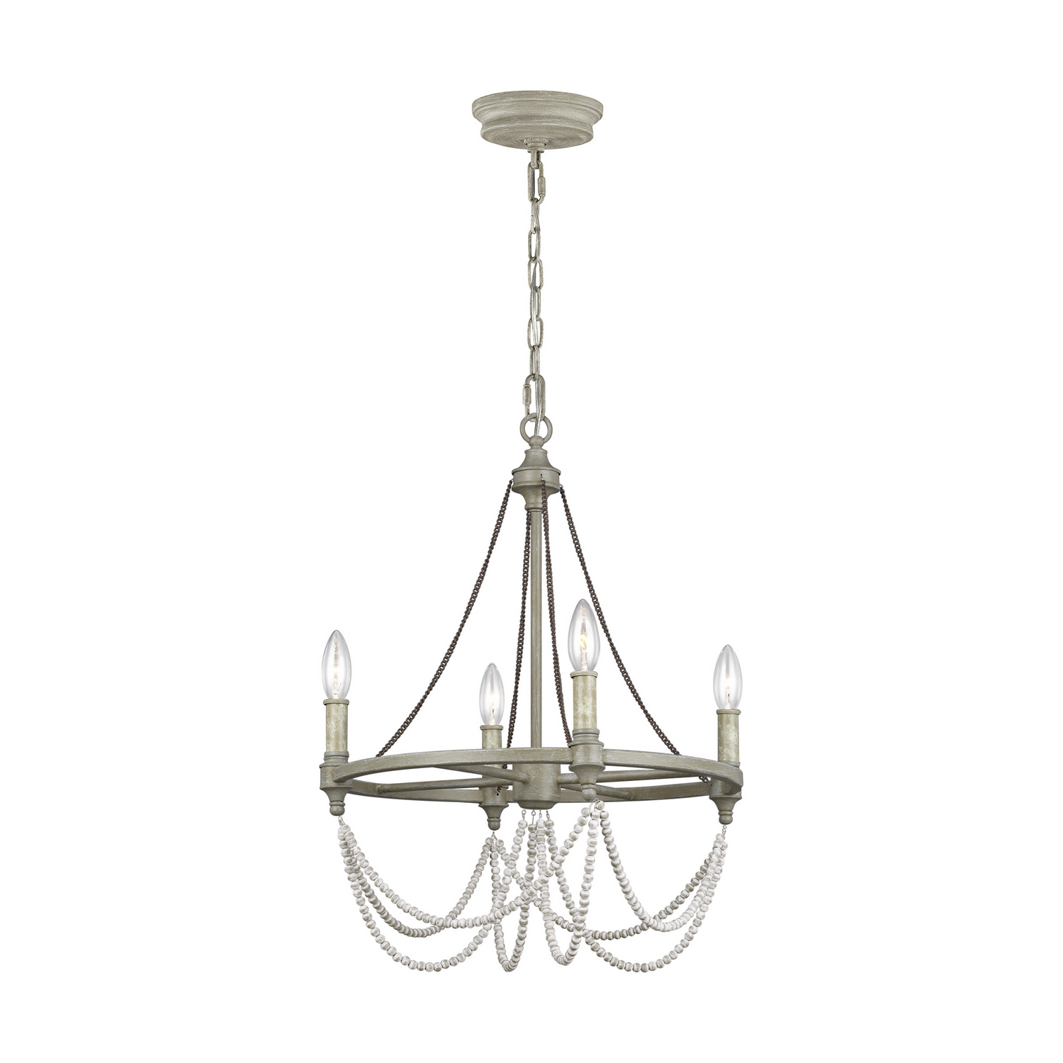 Visual Comfort Studio Beverly 4-Light Chandelier in French Washed Oak And Distressed White Wood by Sean Lavin