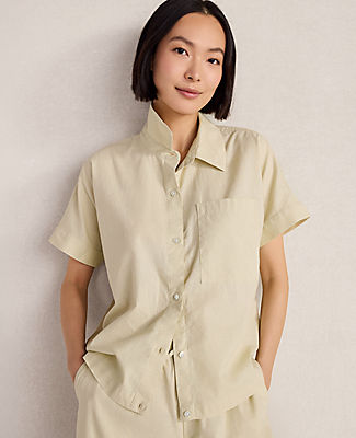 Ann Taylor Haven Well Within Organic Cotton Linen Button-Down Top