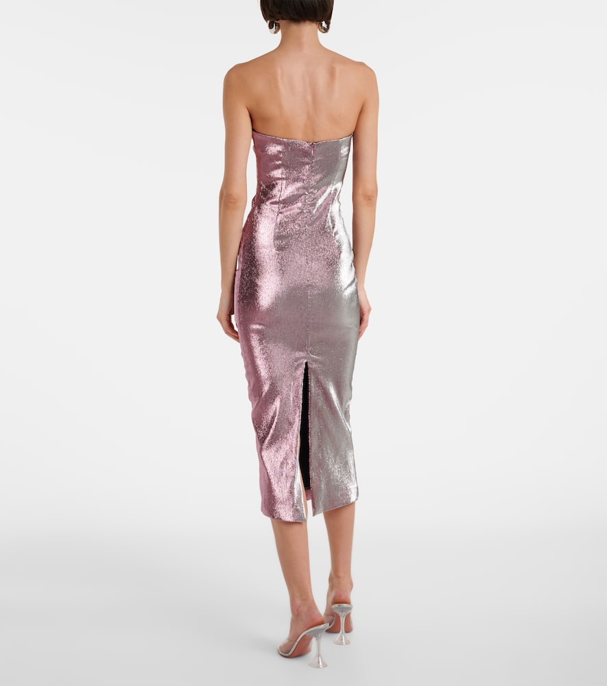 Floral-appliqué lamé midi dress