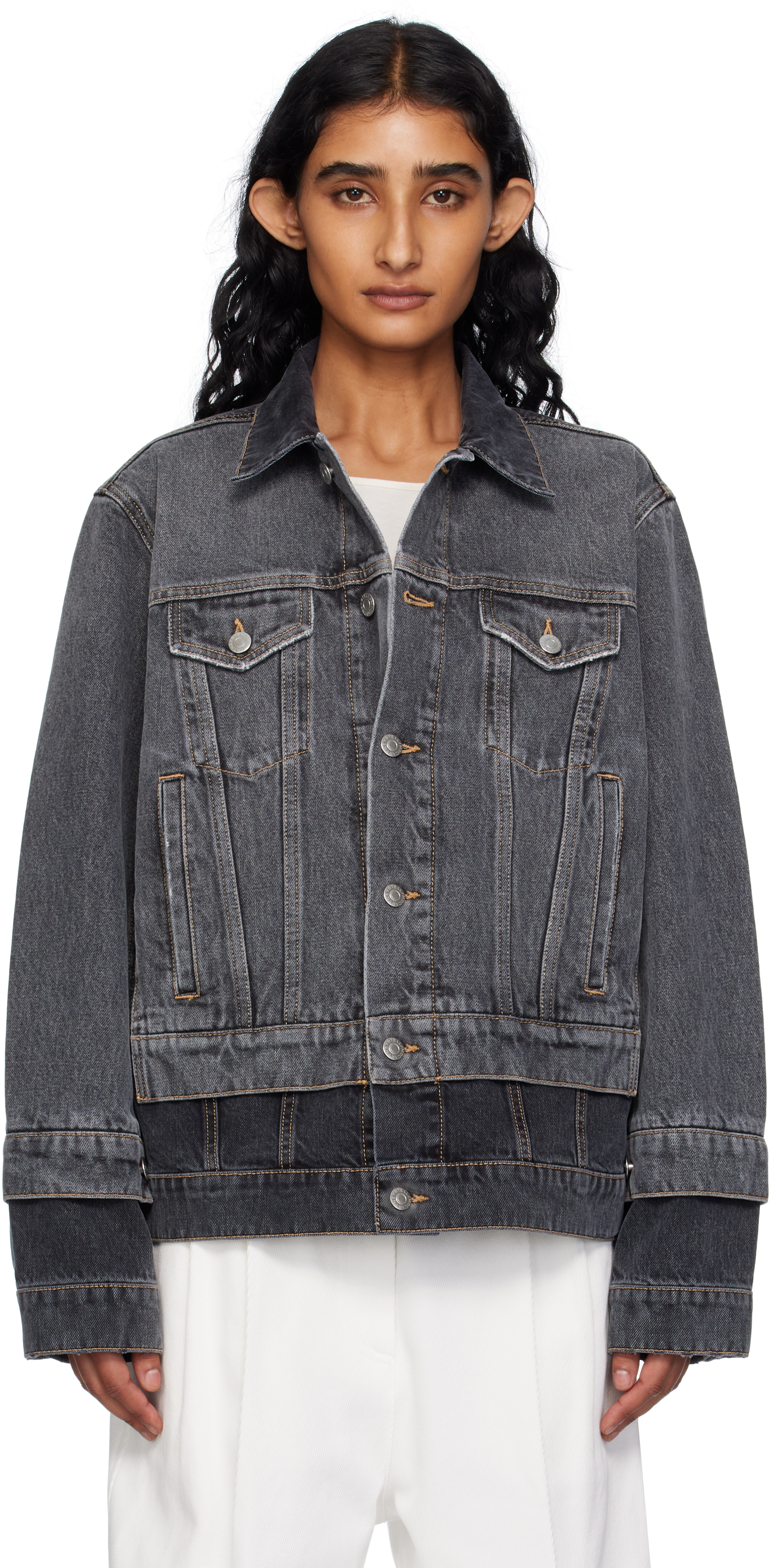 Black Tonal Panelled Denim Jacket