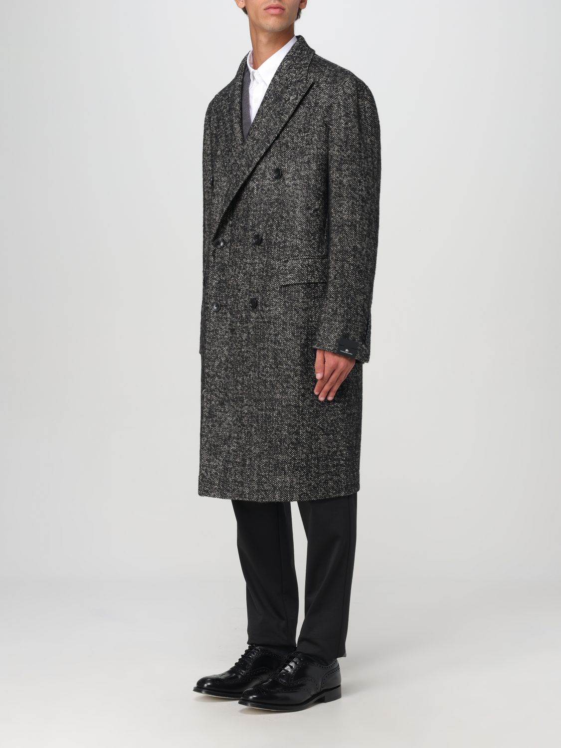 Herringbone double-breasted coat - Black