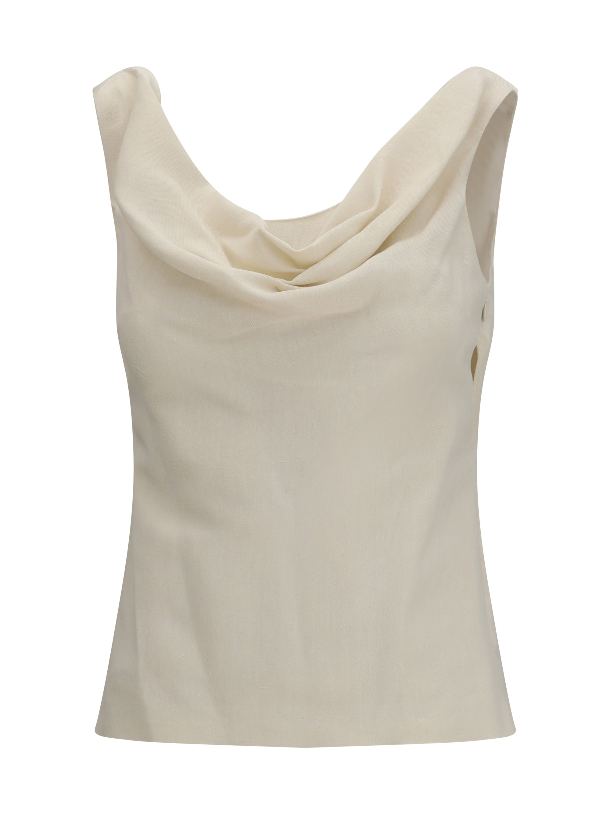 Viscose and Linen Twill Tank Top — Beige