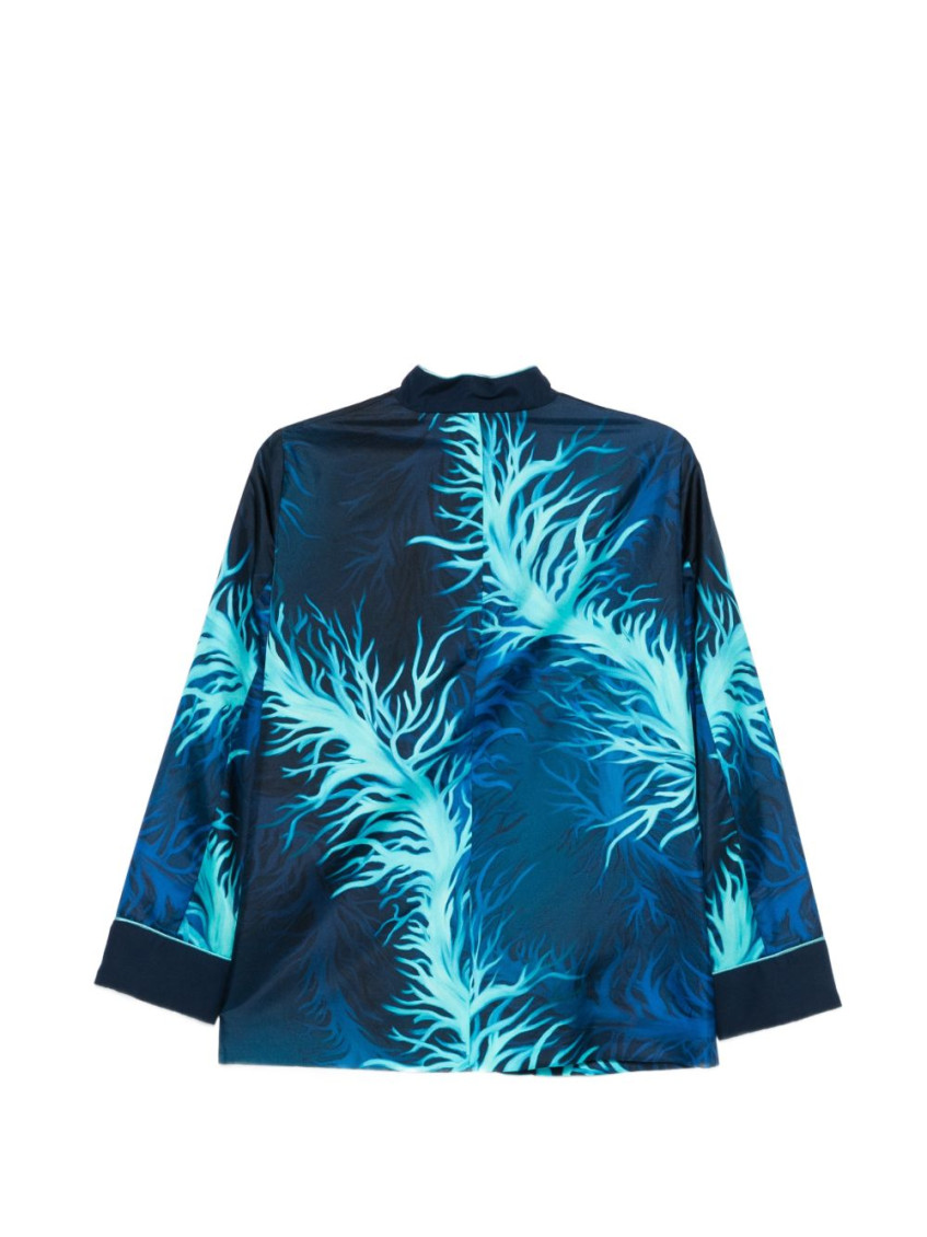 Blue Printed Band Collar Blazer