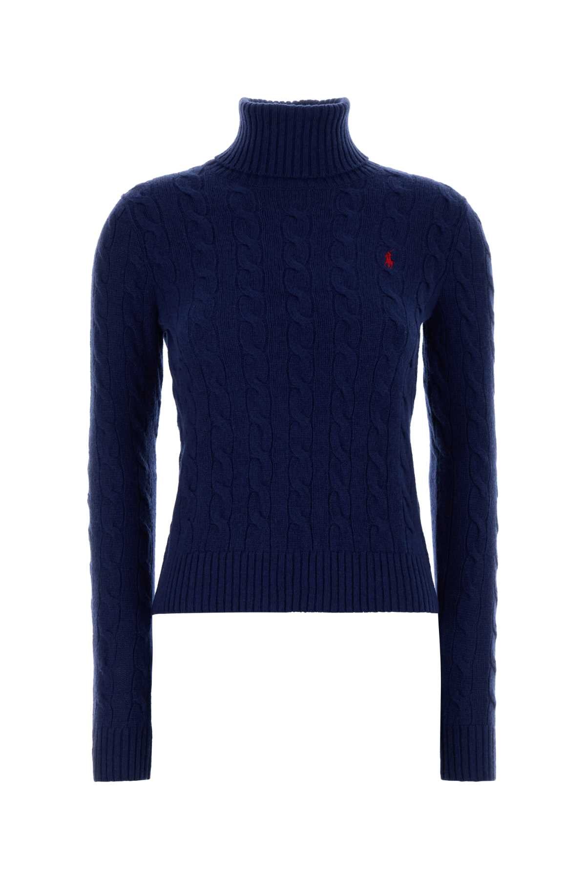 Cable-Knit Wool Blend Sweater — Navy