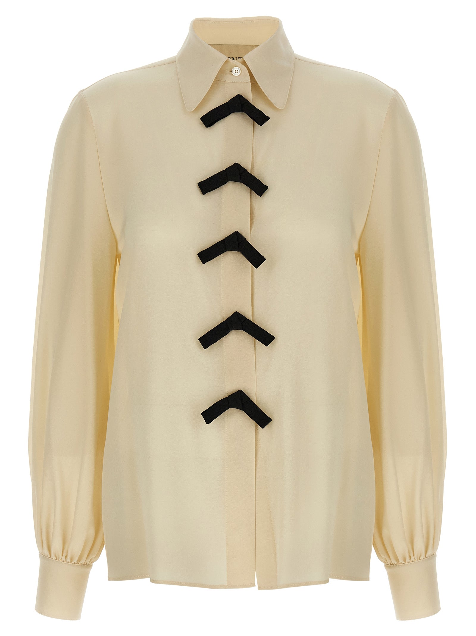 Silk Bow-Detail Blouse — Beige
