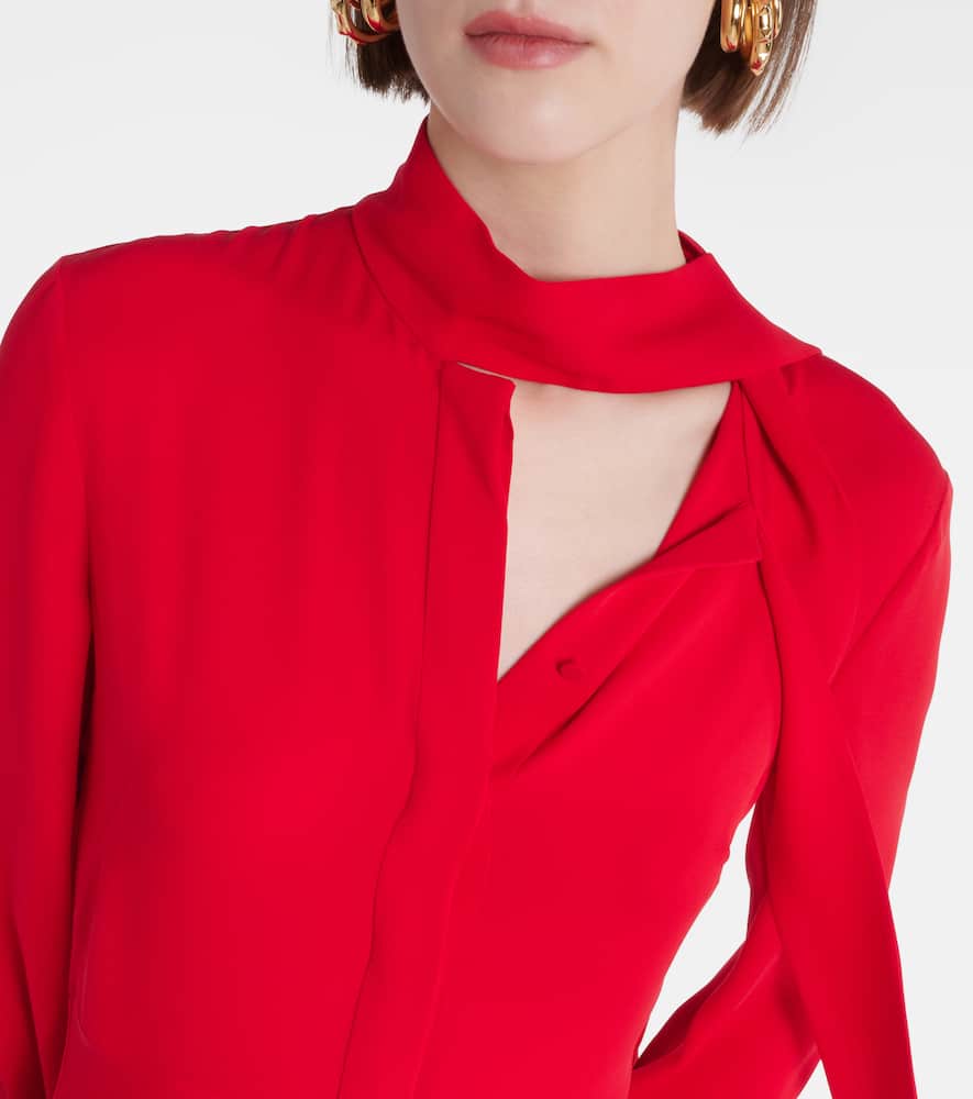 Tie-neck silk midi dress