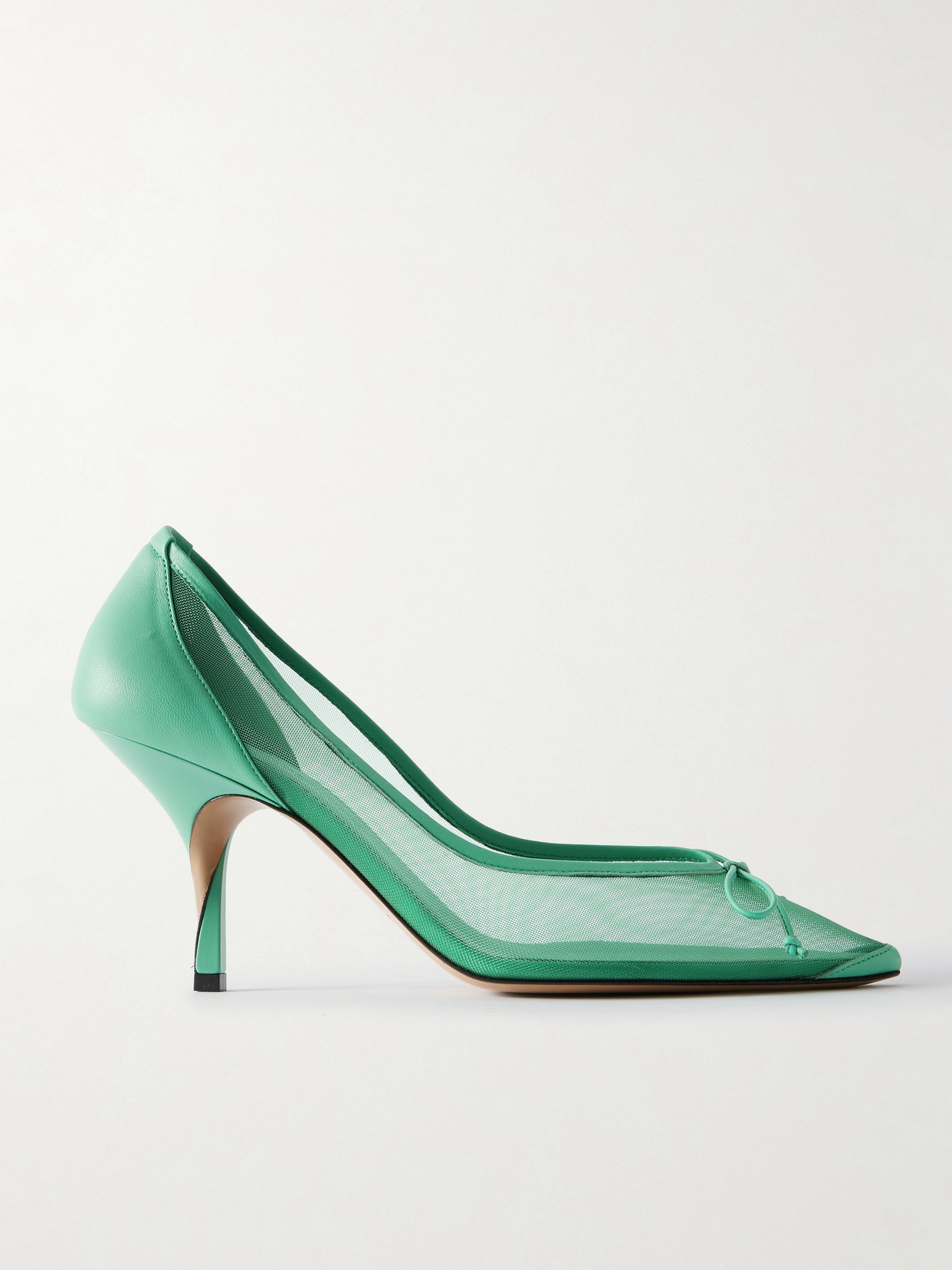 The Tourni Bow-detailed Leather-trimmed Mesh Pumps - Green