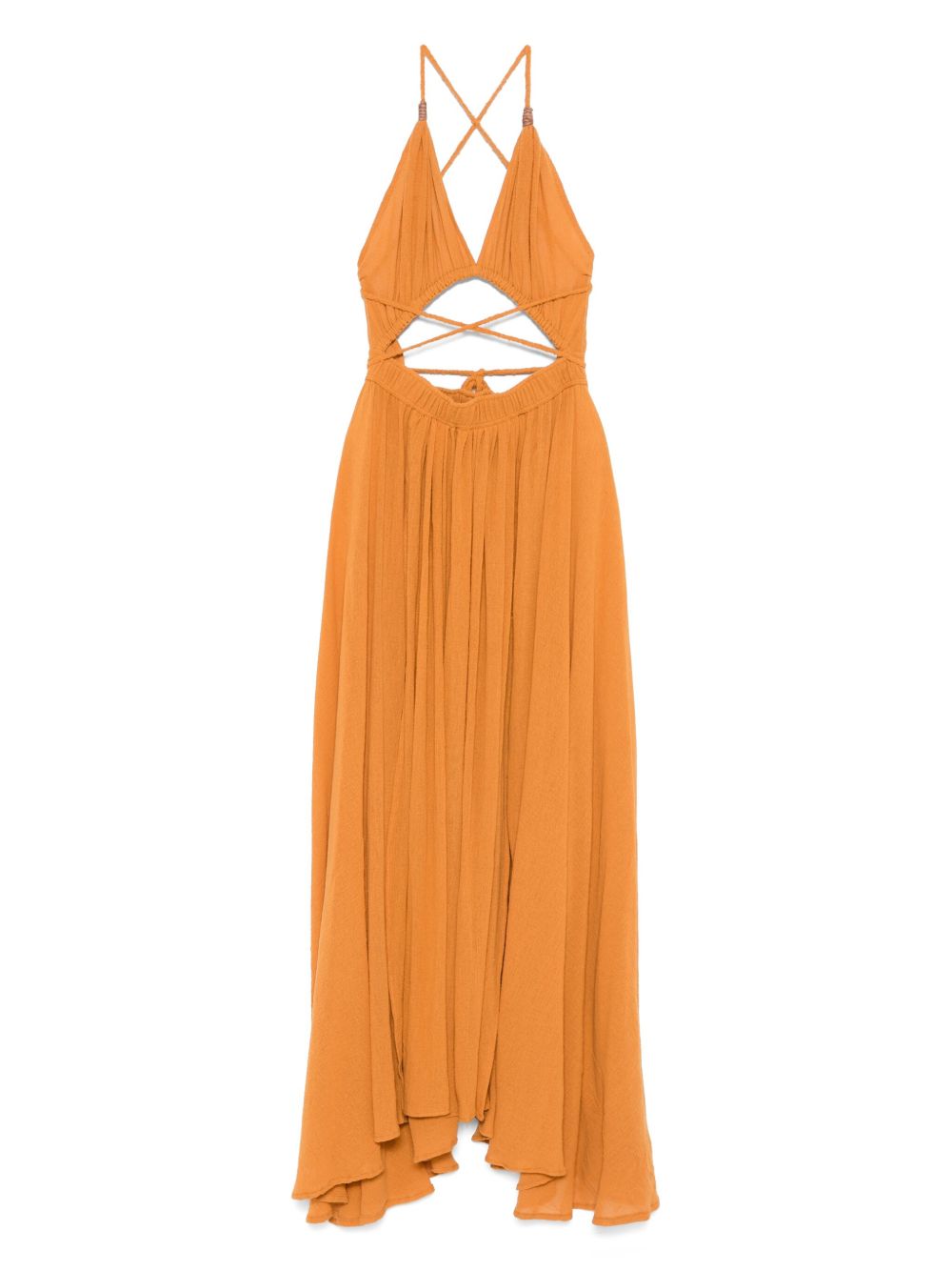 Cotton pleated maxi dress - Orange
