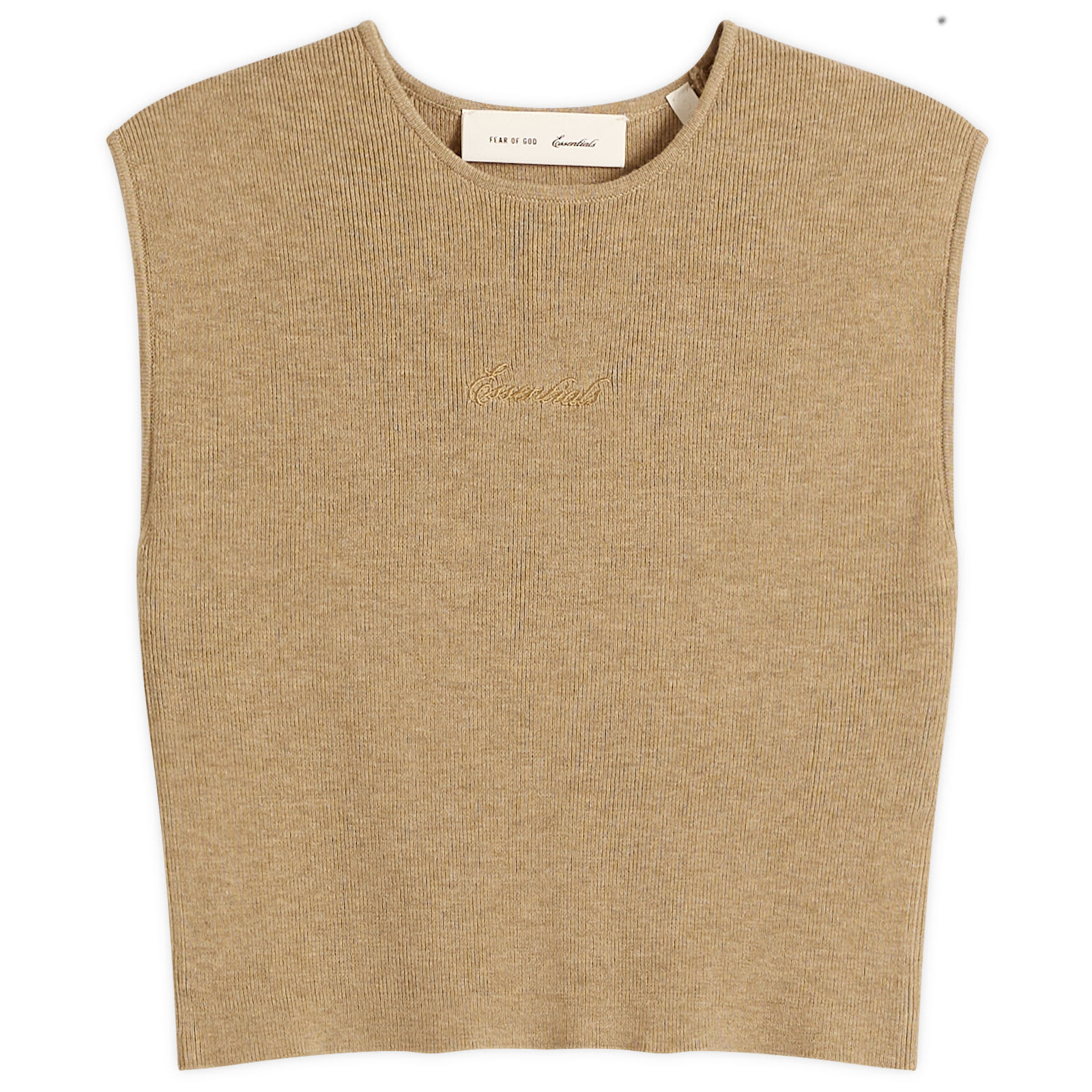 Fear of God ESSENTIALS Signature Rib Knit Cropped Rib Top in Dune - Taupe. L also in M, S