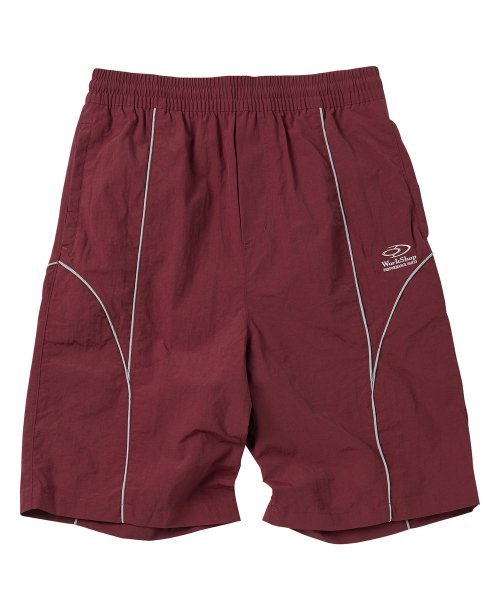 Nylon curved piping line shorts burgundy