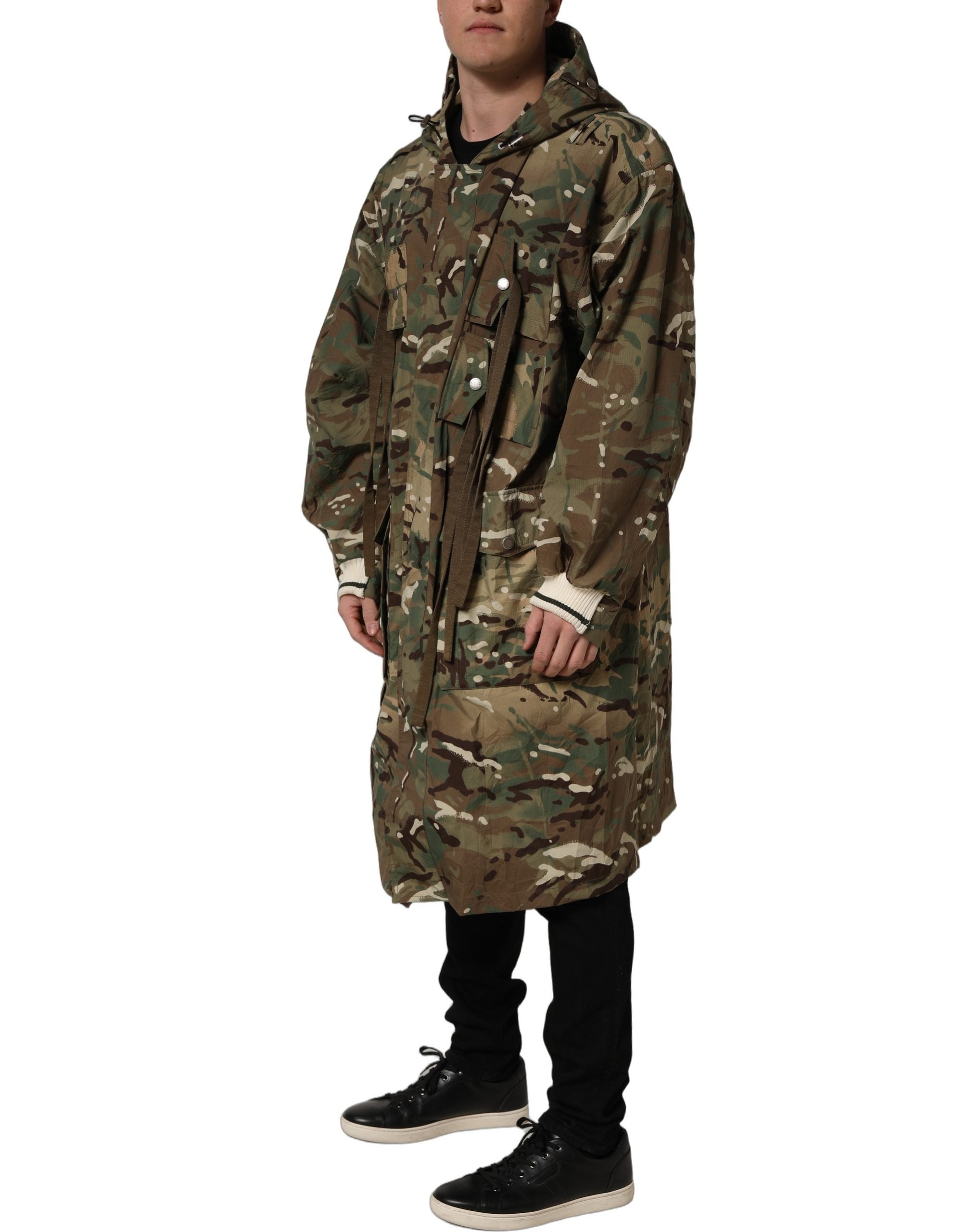Camouflage Nylon Hooded Coat — Multicolor