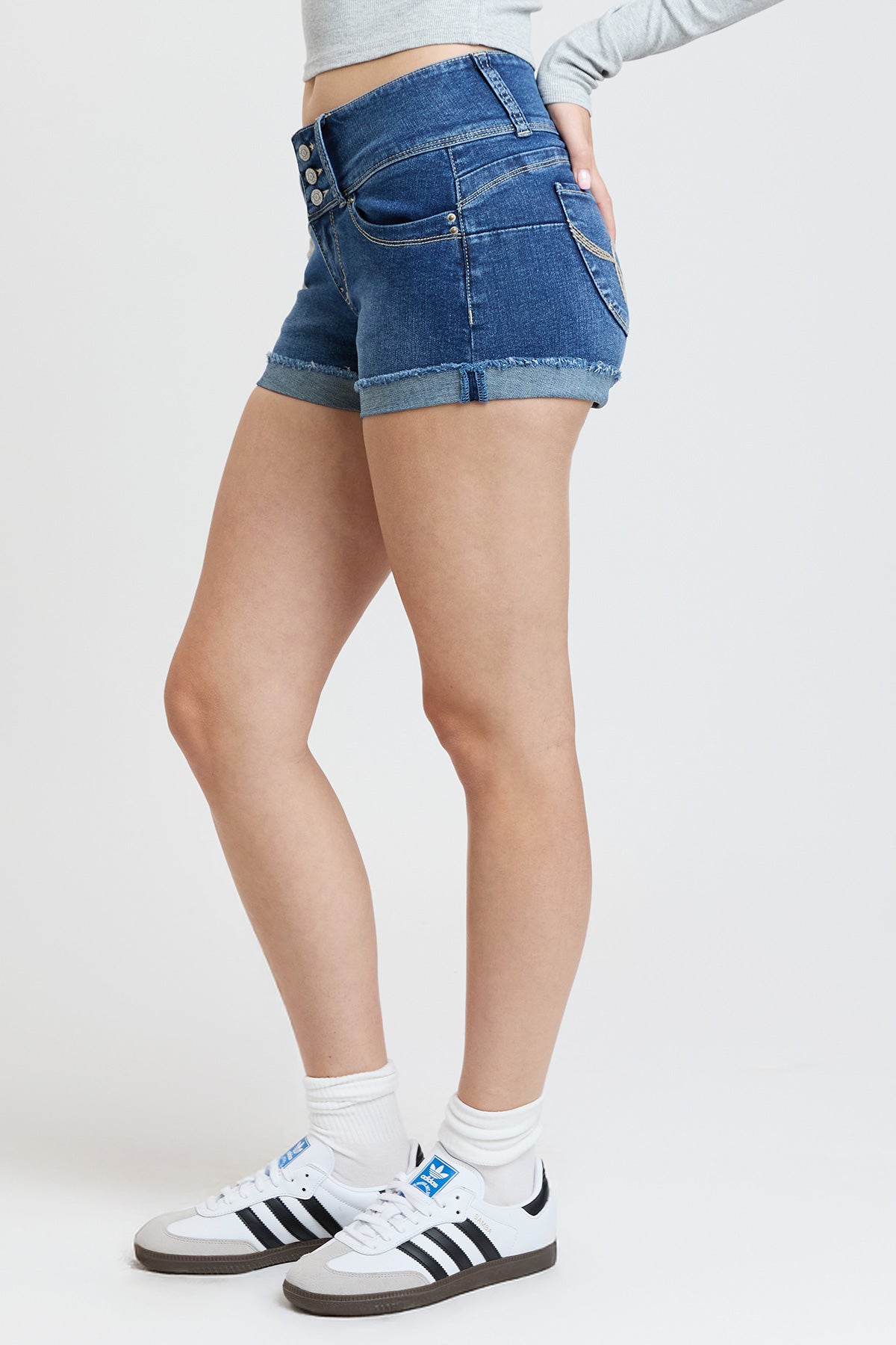 Women's WannaBettaButt 3 Button Cuffed Denim Shorts