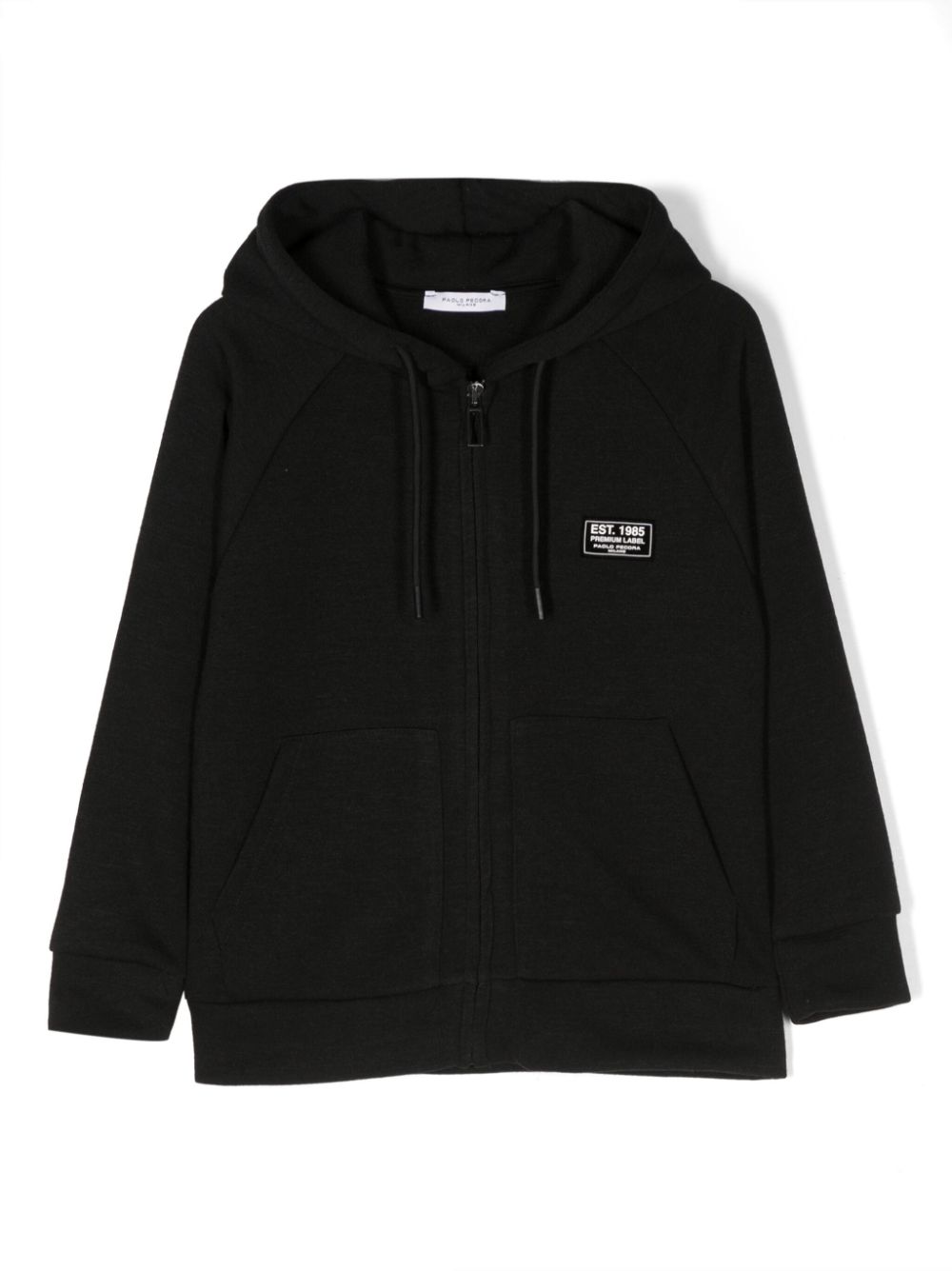 Logo-patch zip-up hoodie - Black