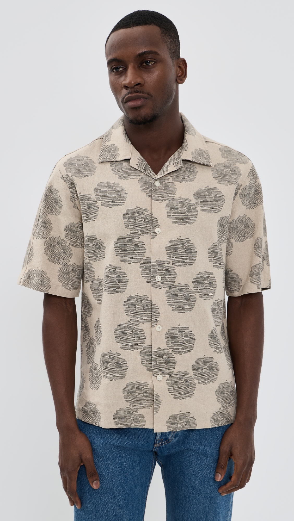 Ole Printed Linen Shirt Oatmeal