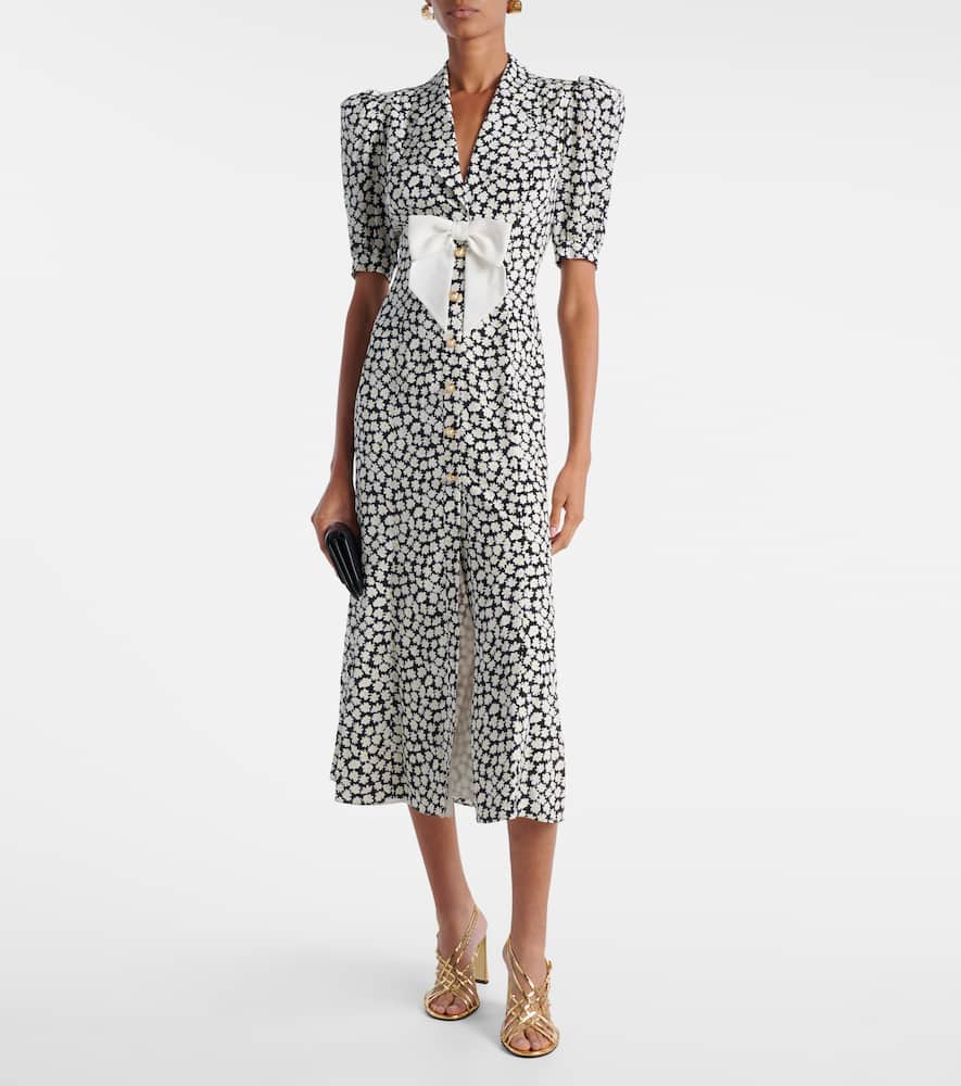 Floral printed silk midi dress