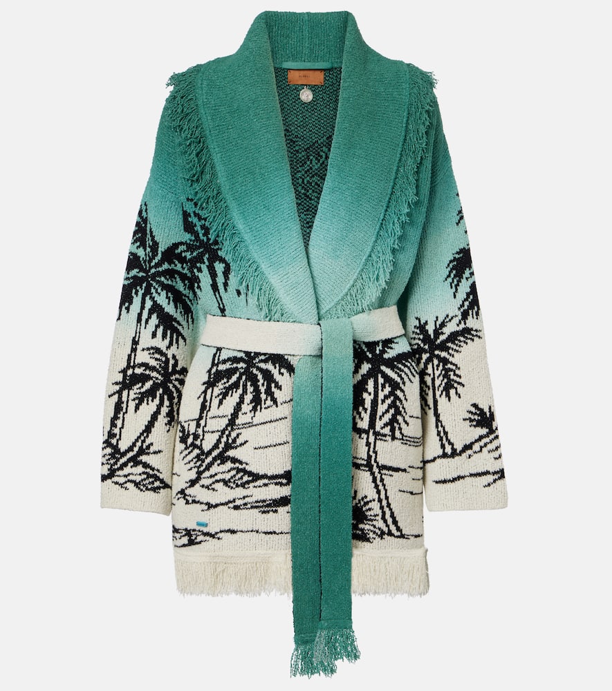 Wave Bloom fringed cotton-blend jacquard cardigan