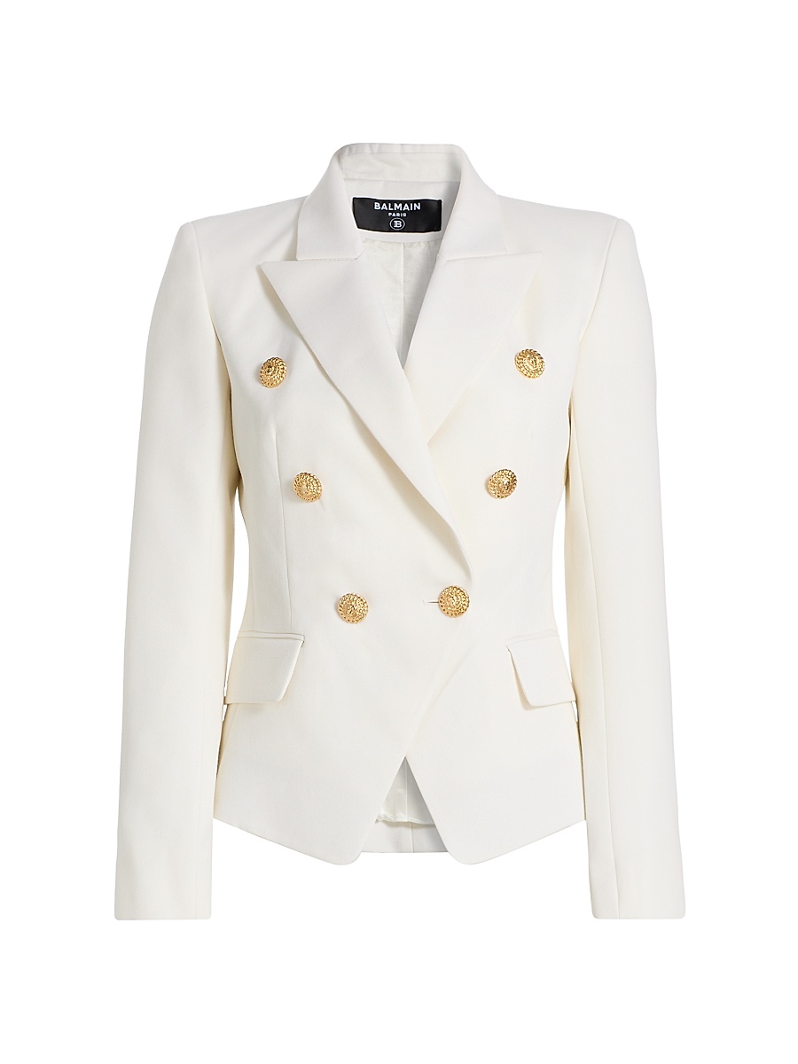 Women's Fitted Wool Double-Breasted Jacket - Ivory