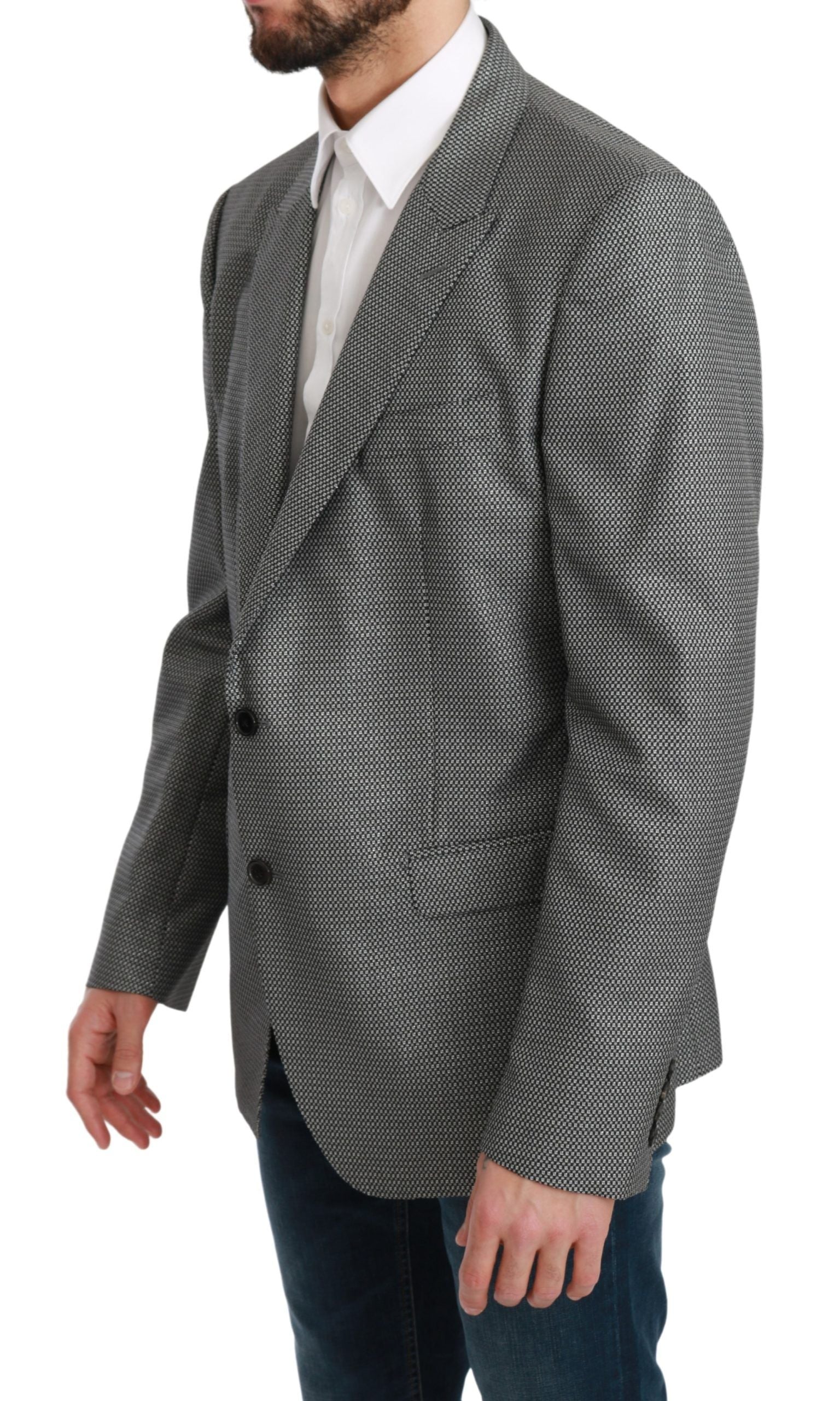 Textured Wool-Blend Slim Fit Blazer — Gray