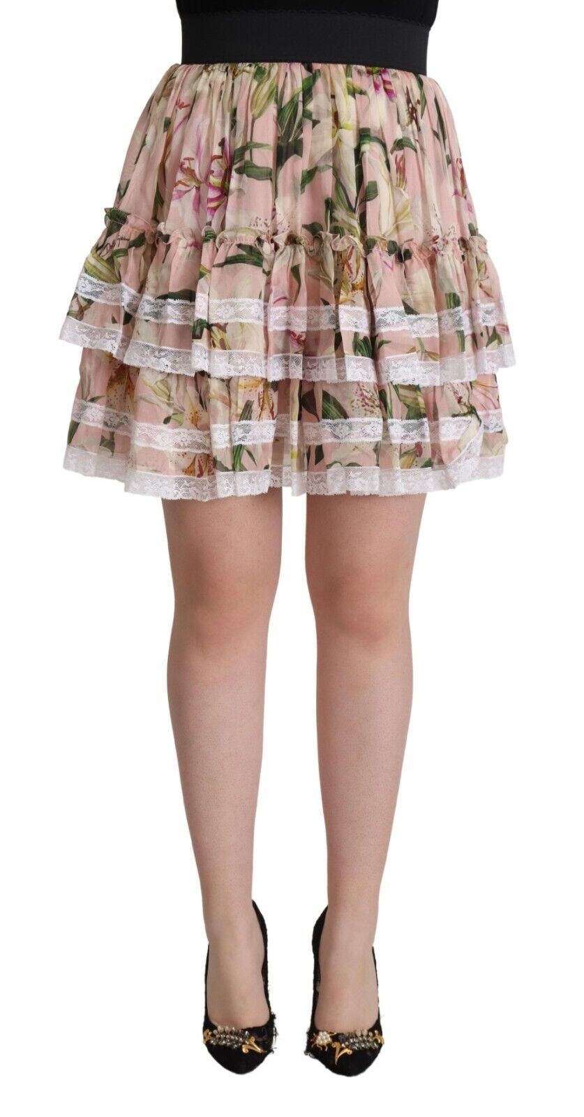 Lily Print Tiered Skirt — Pink