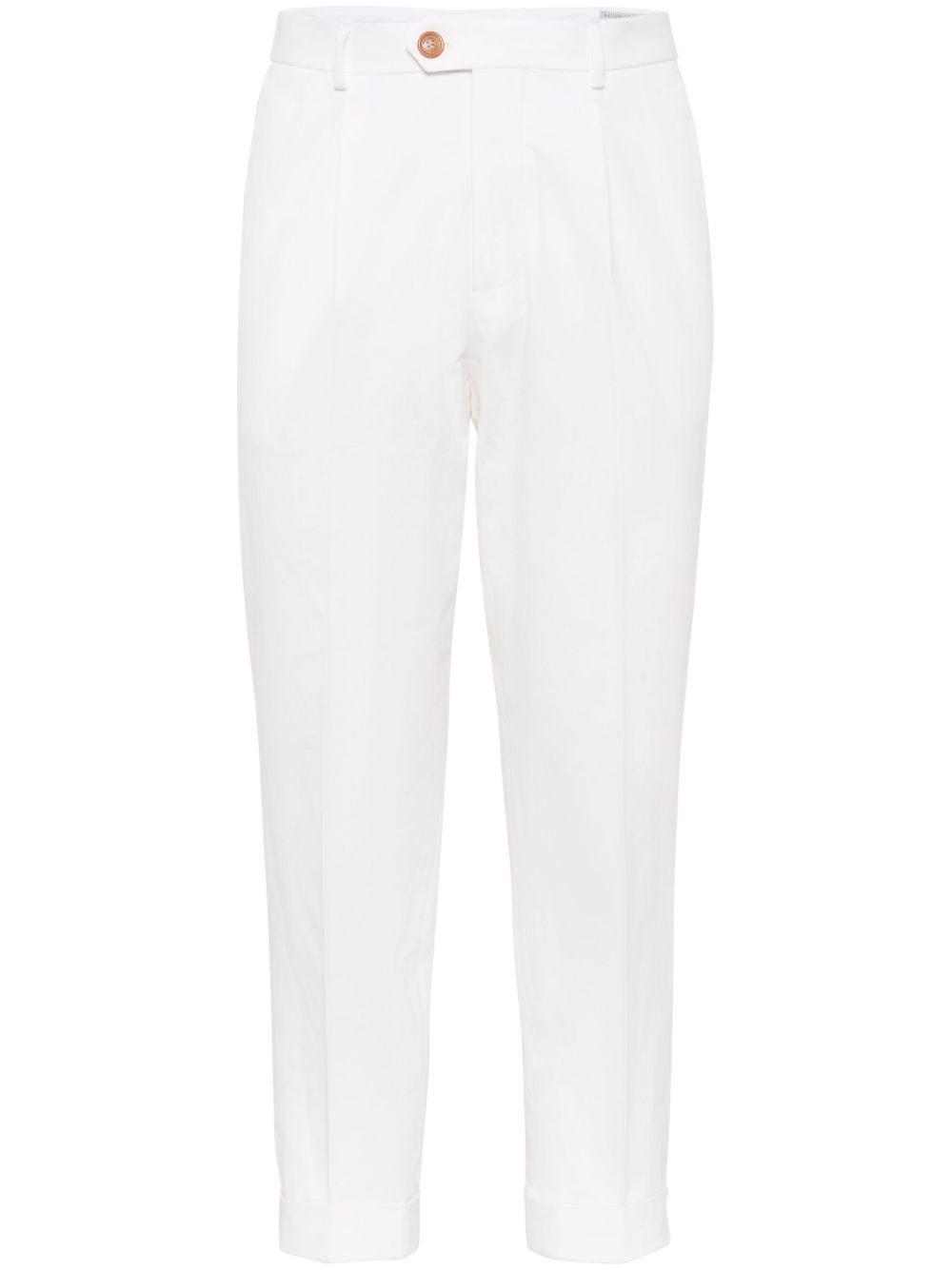 Pleat-front cotton trousers - White