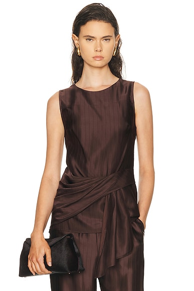 Loulou de Saison Fonda Draped Asymmetric Top in Dark Brown - Chocolate. XS also in