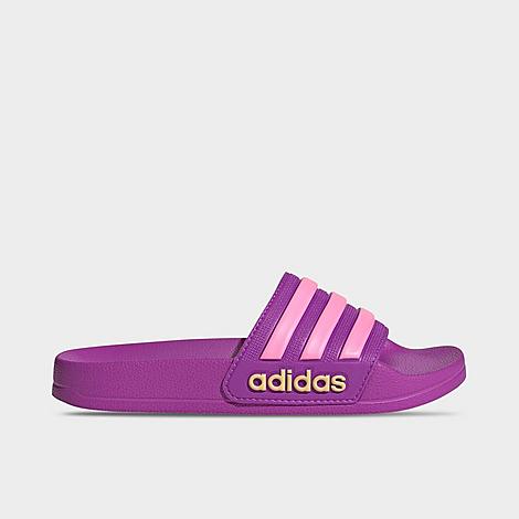 Women's adilette Shower Slide Sandals in Purple Burst/Bliss Pink/Semi Ice Tangerine