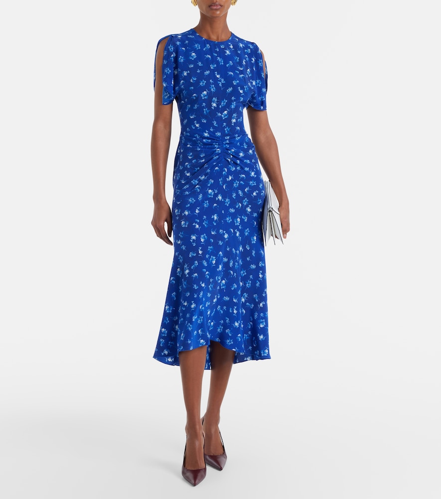 Bela floral gathered silk midi dress