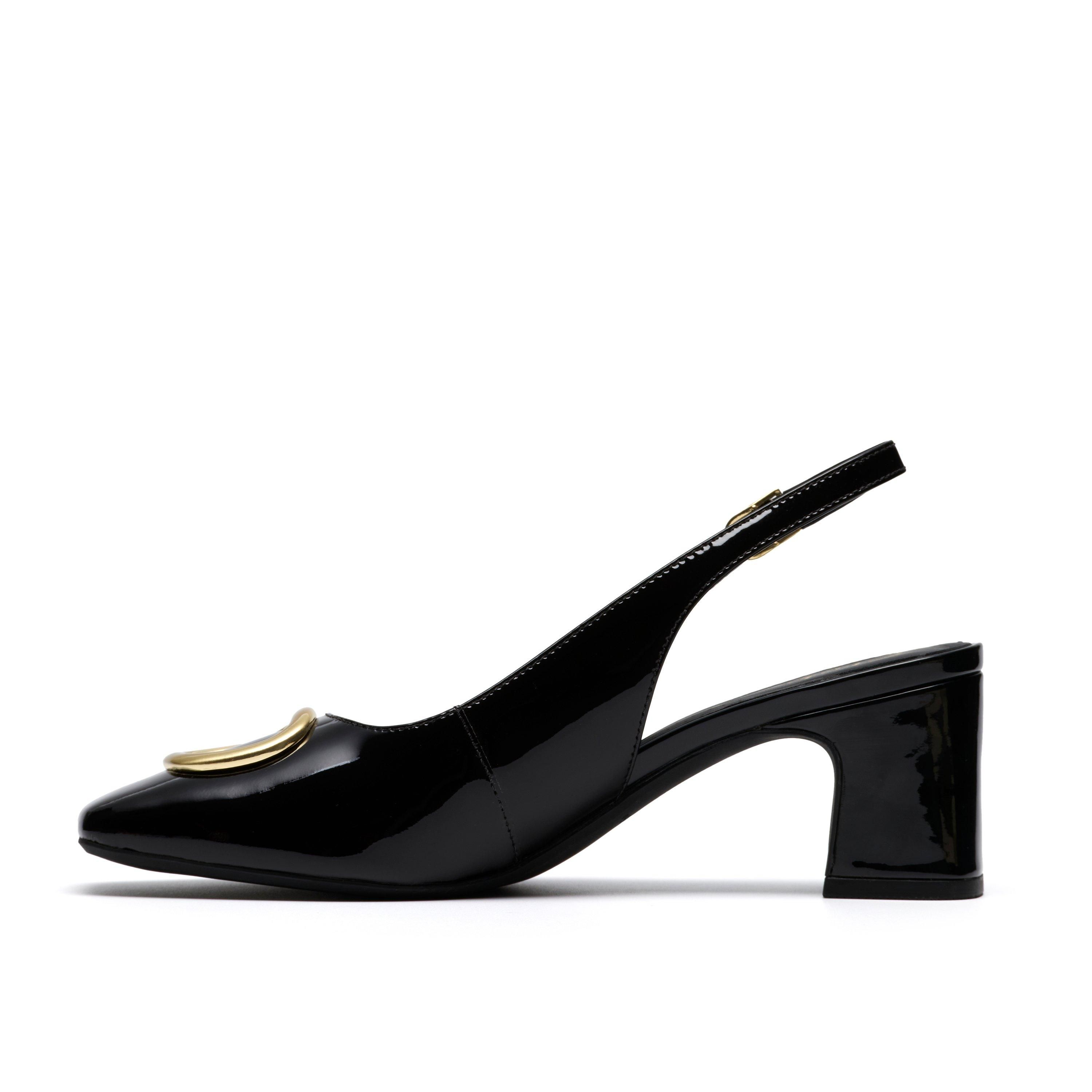 Clarks Women's Fernie Sling Black Patent Leather Court Shoes, Heels, Sling Back | : 4/Standard Fit