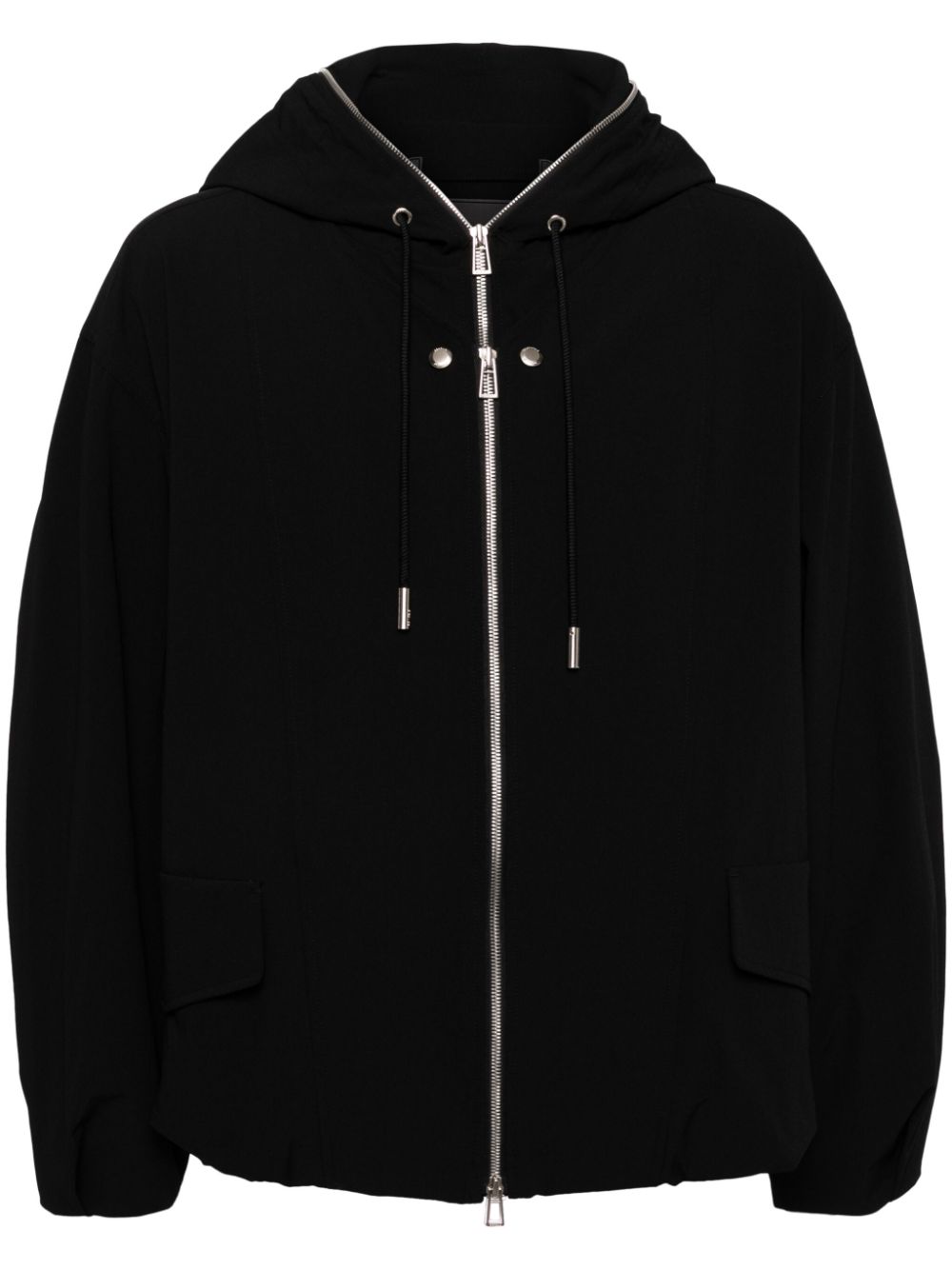 Multi-dart-embroidered hooded jacket - Black