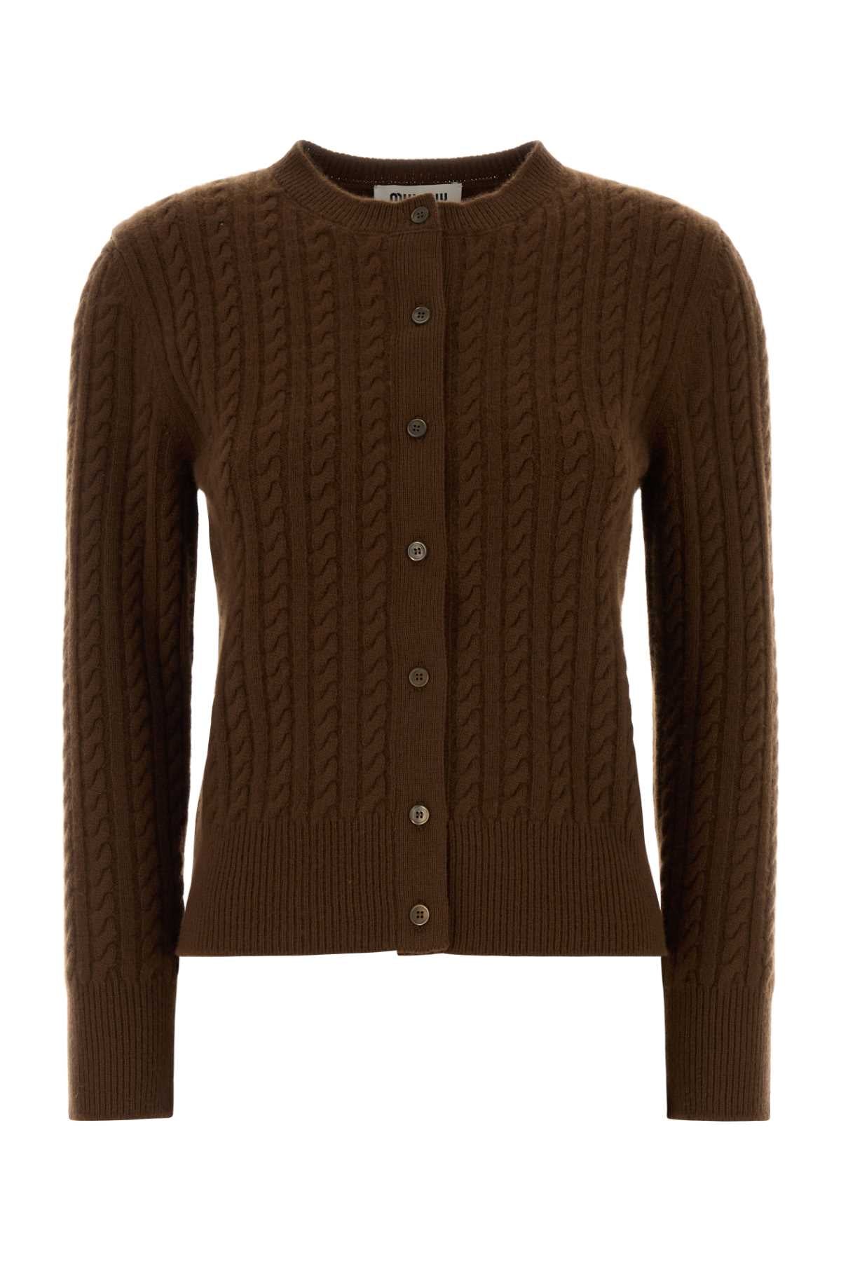 Cable-Knit Cashmere Cardigan — Brown