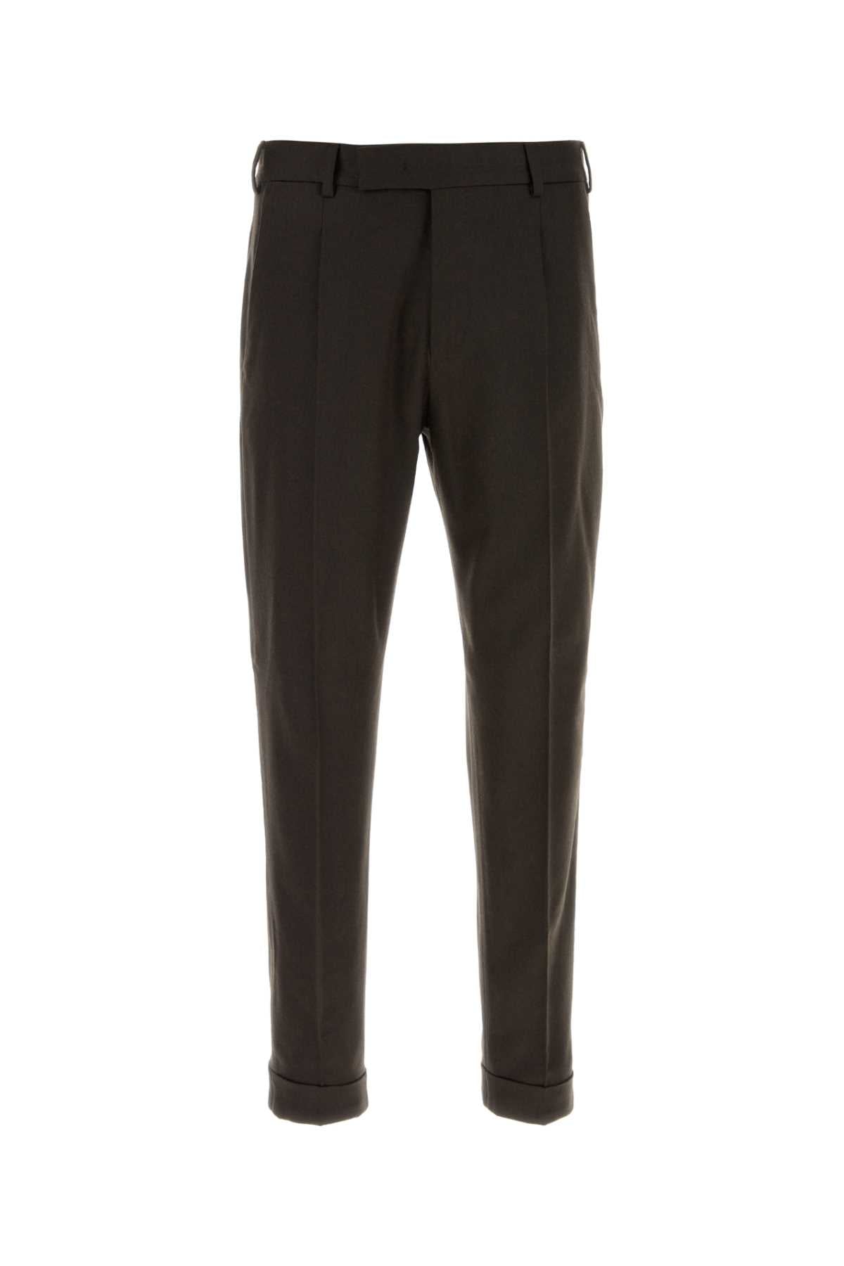 Stretch Wool Blend Trousers — Brown