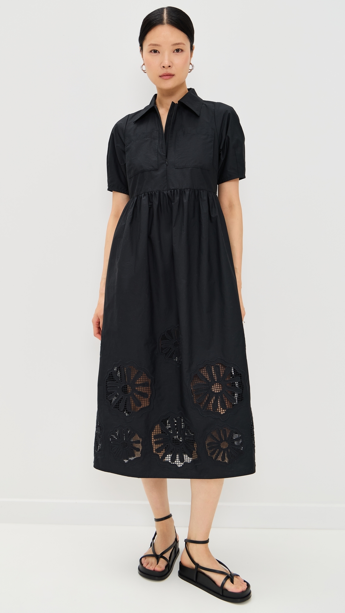 ALIGNE Gabriella Broderie Midi Dress Black