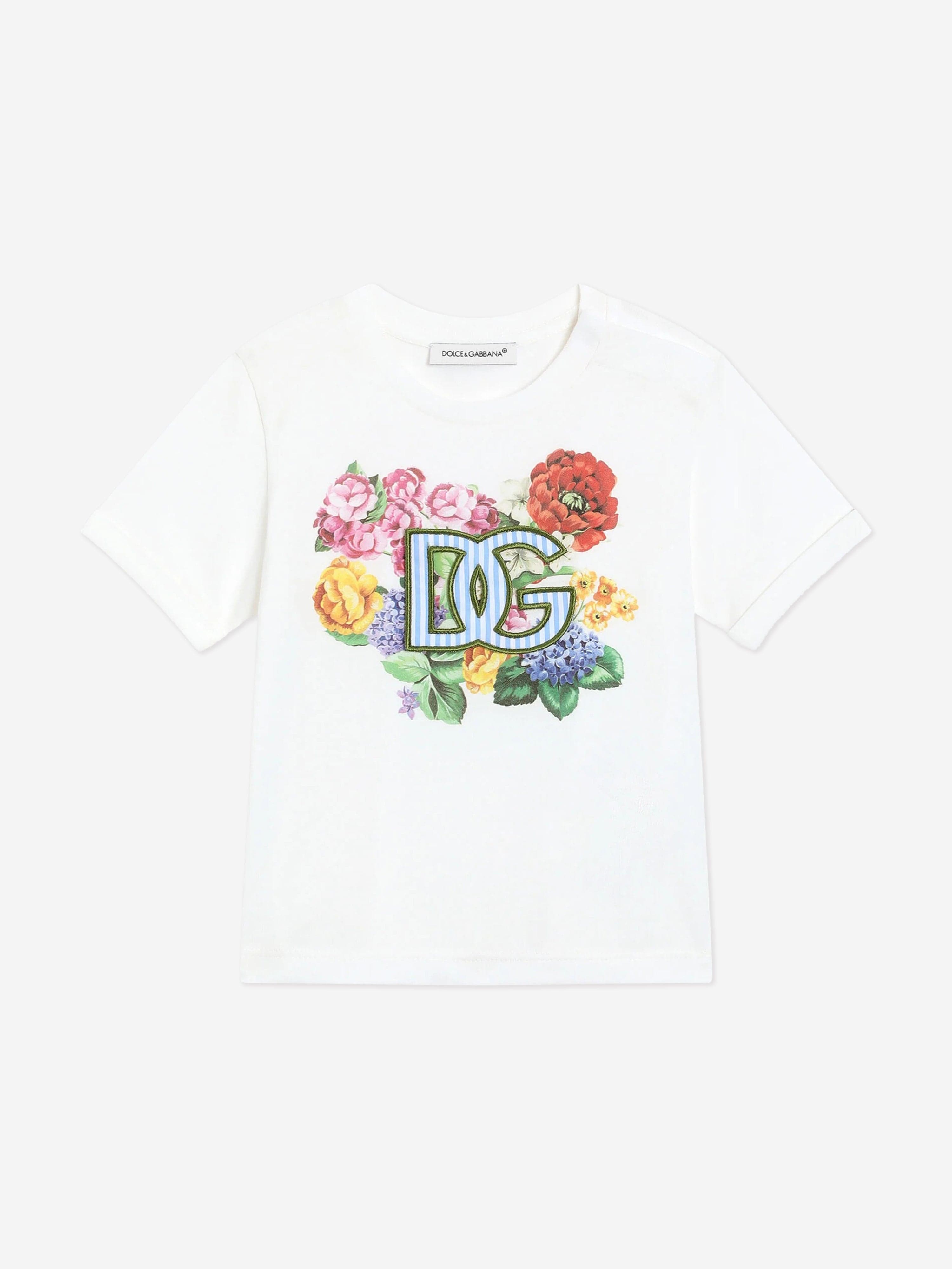 Dolce & Gabbana Baby Girls Floral Logo T-Shirt in White 12 - 18 Mths