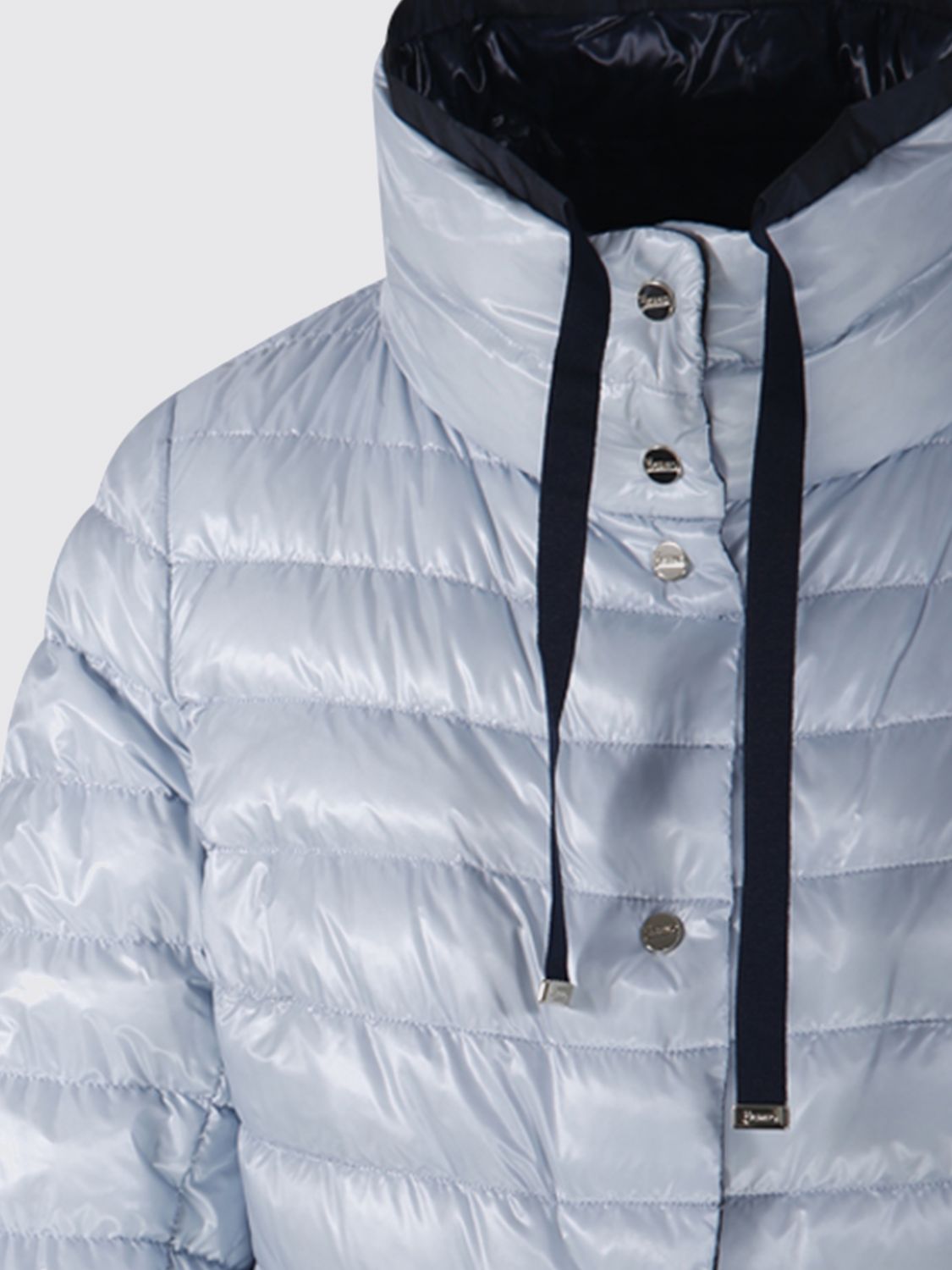 Short Puffer Jacket In Ice Nylon With Metal Buttons