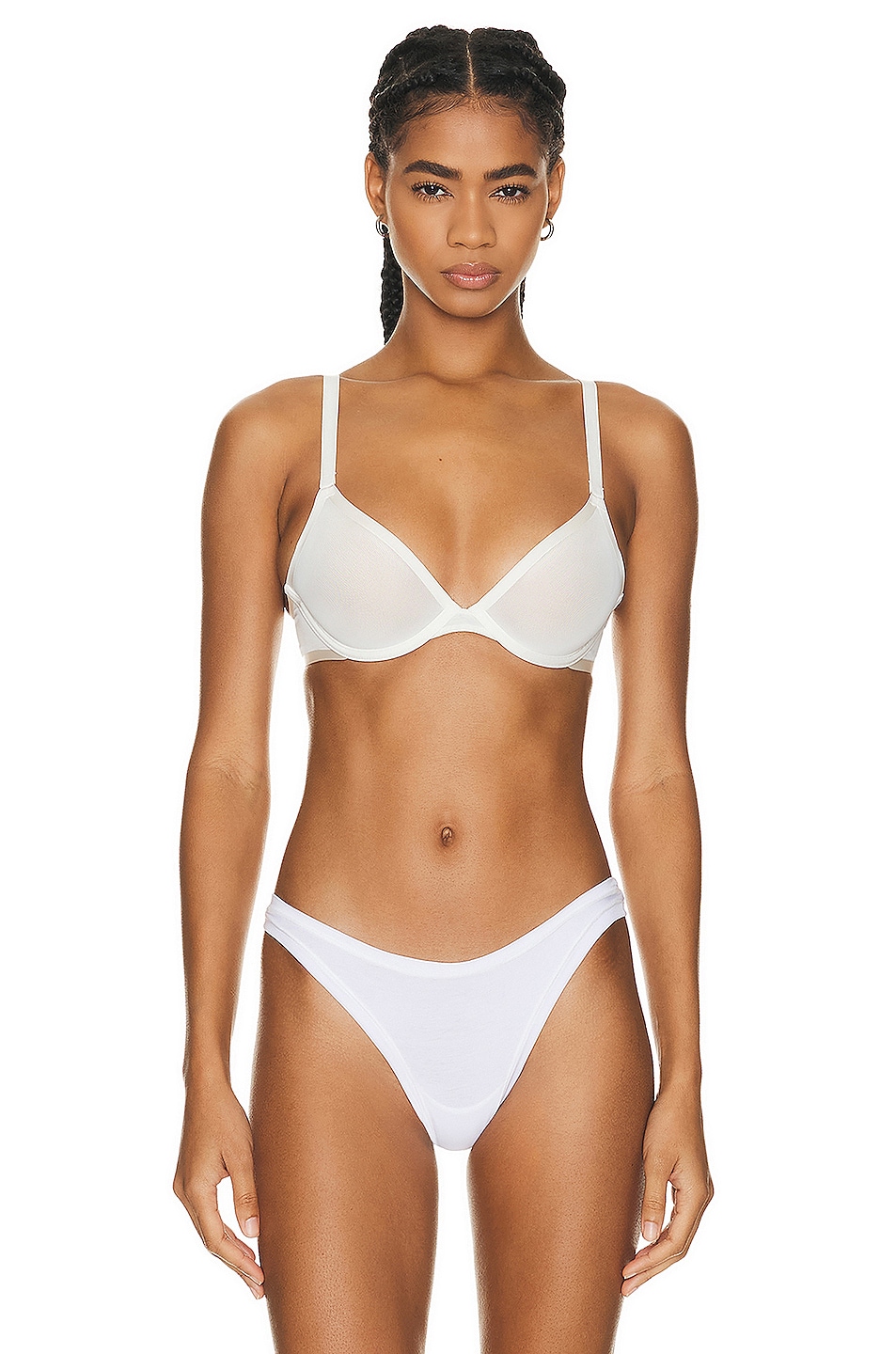 CUUP Mesh Plunge Bra in Salt - White.  38B also in 34A, 34B, 34D, 36C, 36D