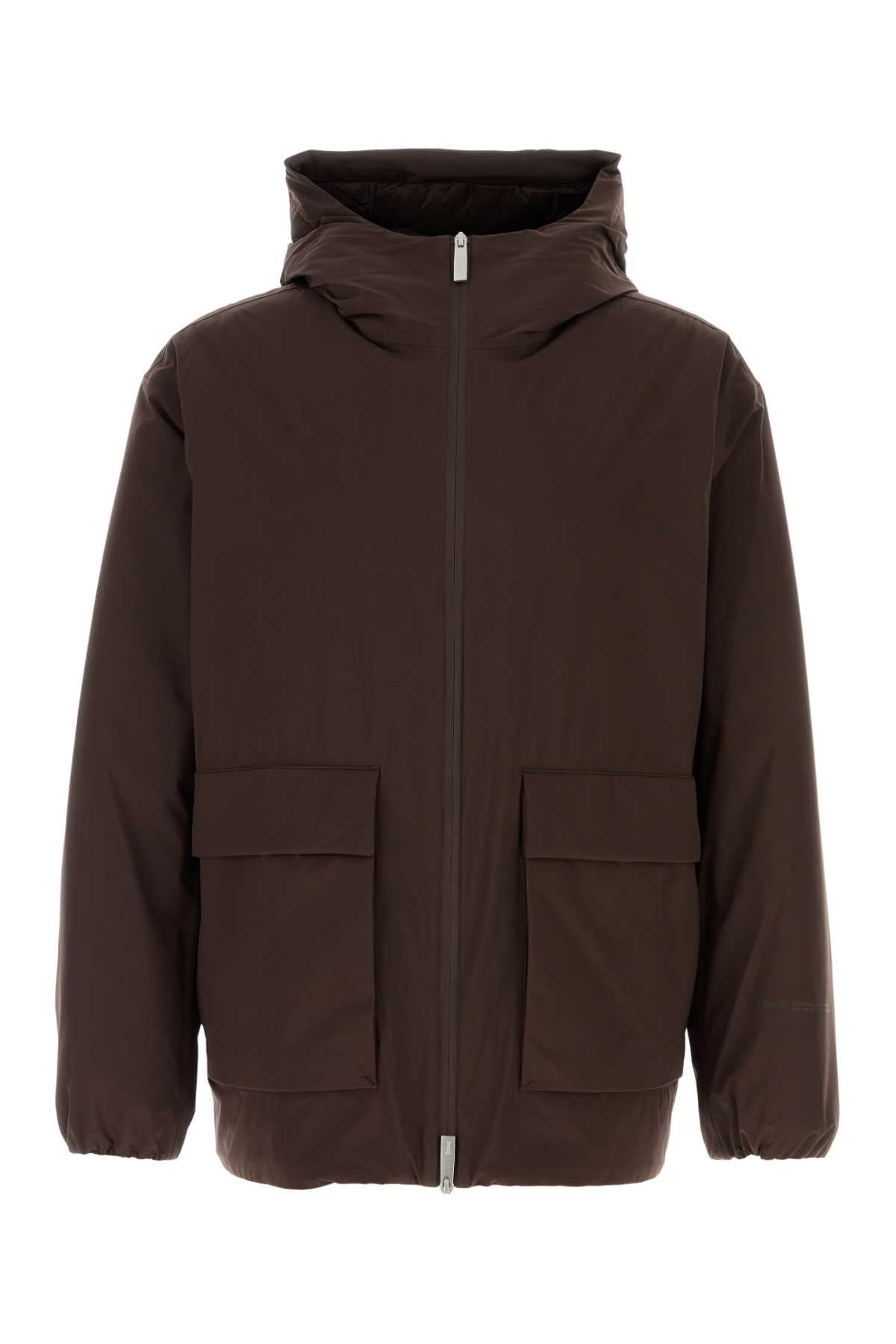 Down-Filled Nylon Down Jacket — Brown