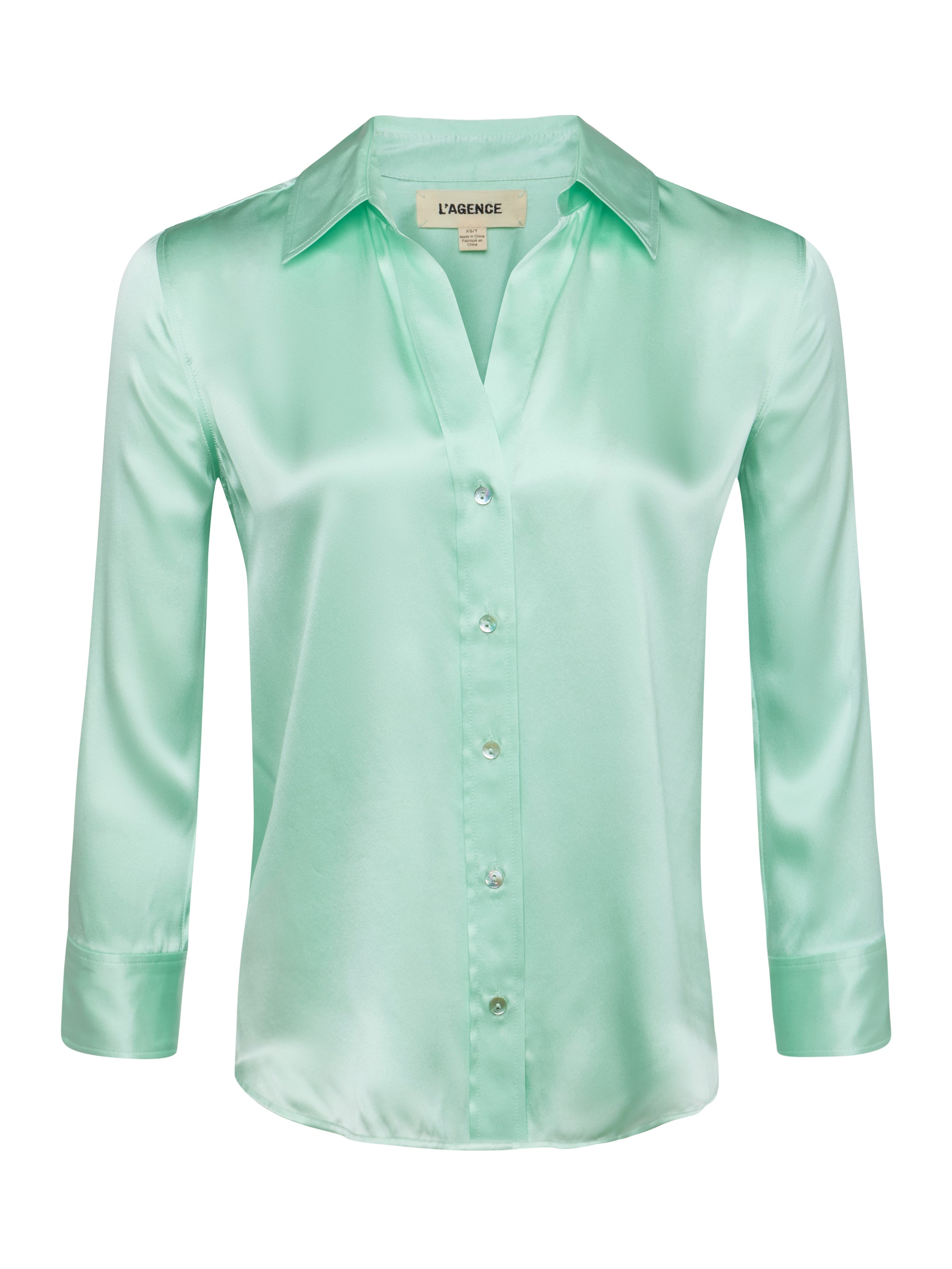 L'AGENCE Dani Silk Blouse Top In Pale Jade