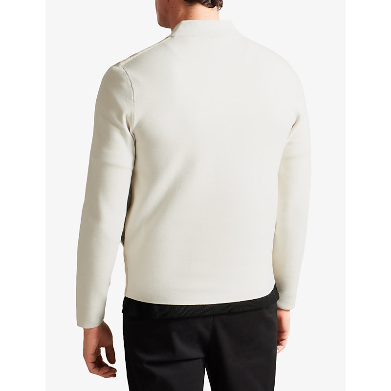 Mens Taupe Pieter Contrast-panel Knitted Suede Jacket