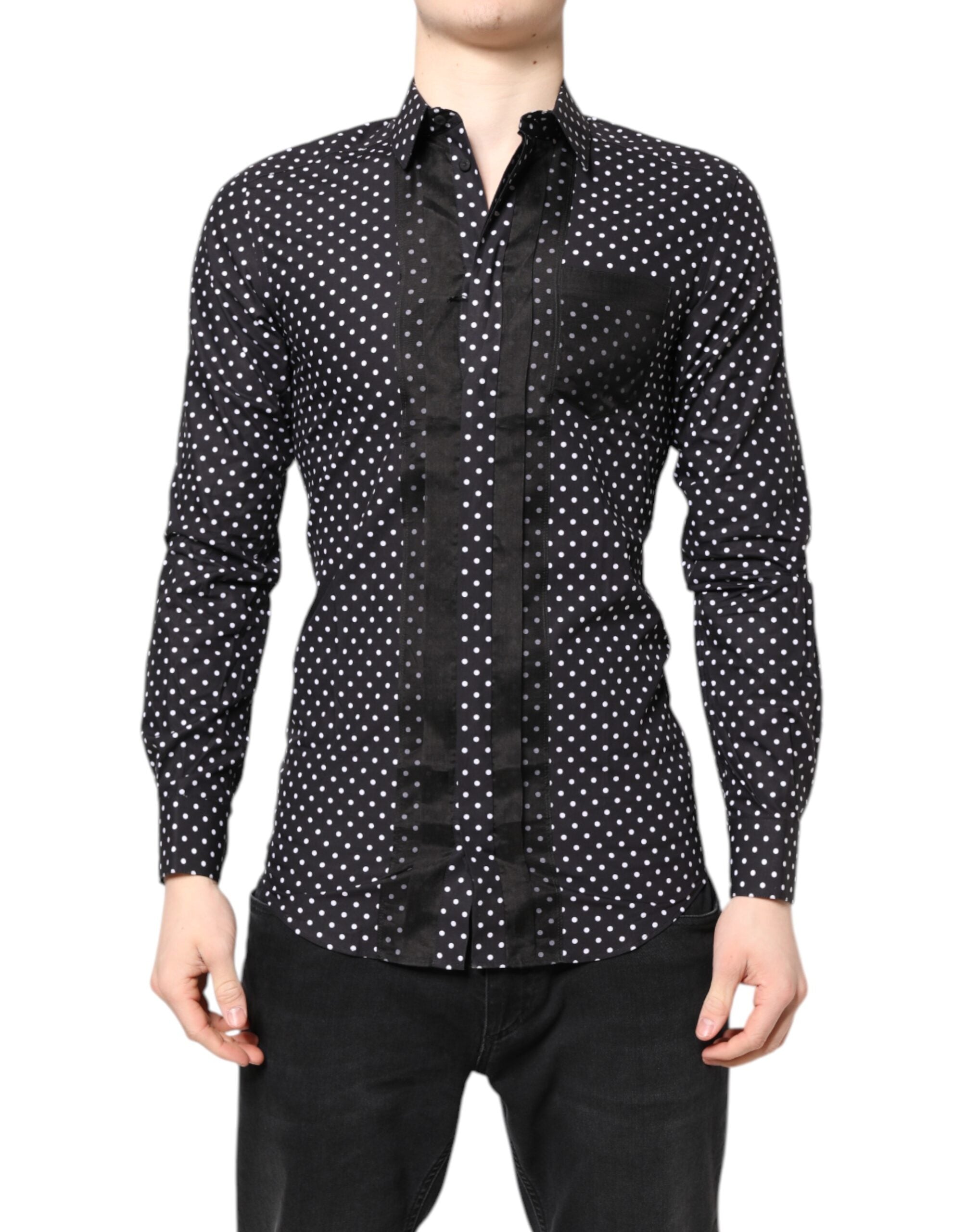 Polka Dot Cotton-Silk Shirt — Black