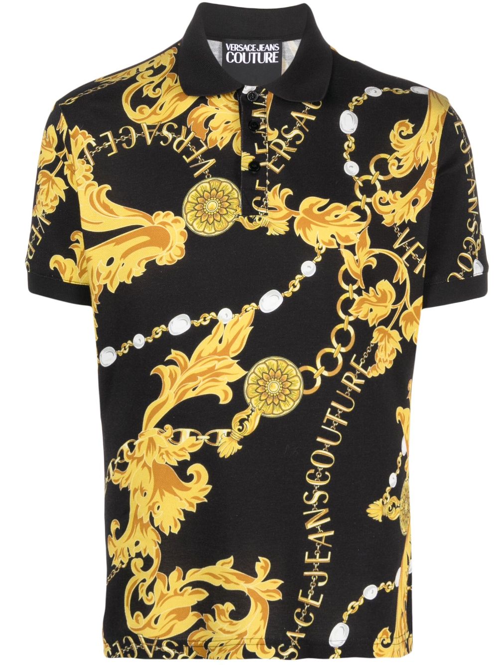 Baroque-pattern print polo shirt - Black